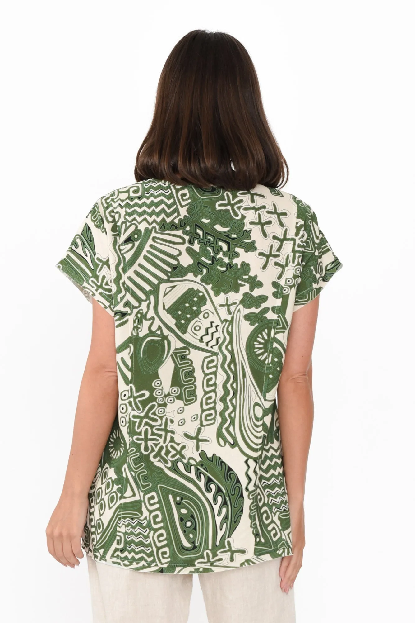 Terassa Green Abstract Linen Blend Top sold by Blue Bungalow product image thumbnail 4
