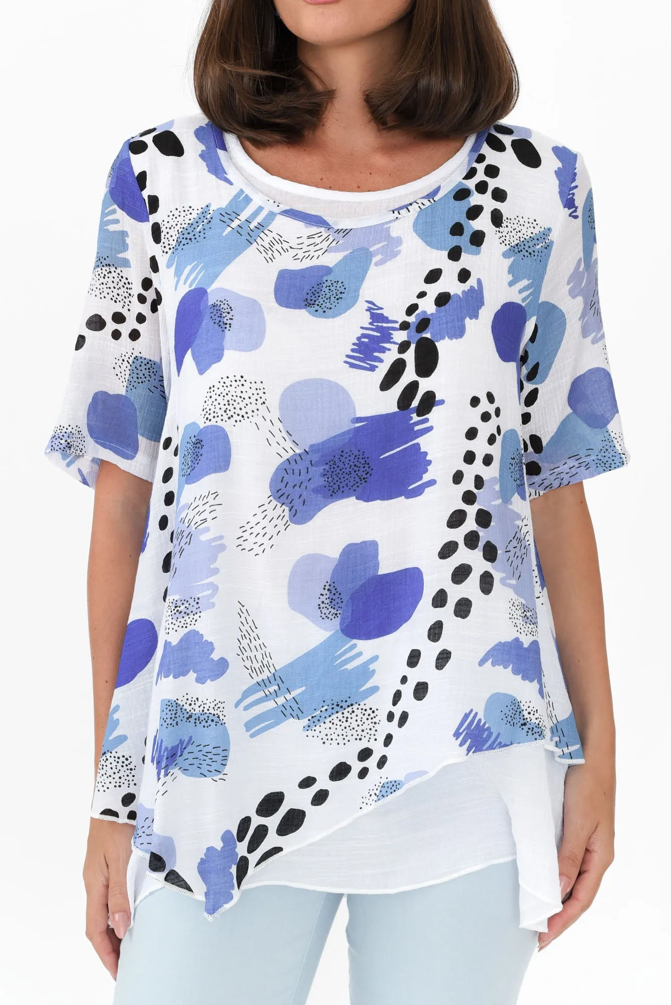Nias Blue Abstract Cotton Linen Top sold by Blue Bungalow product image thumbnail 5