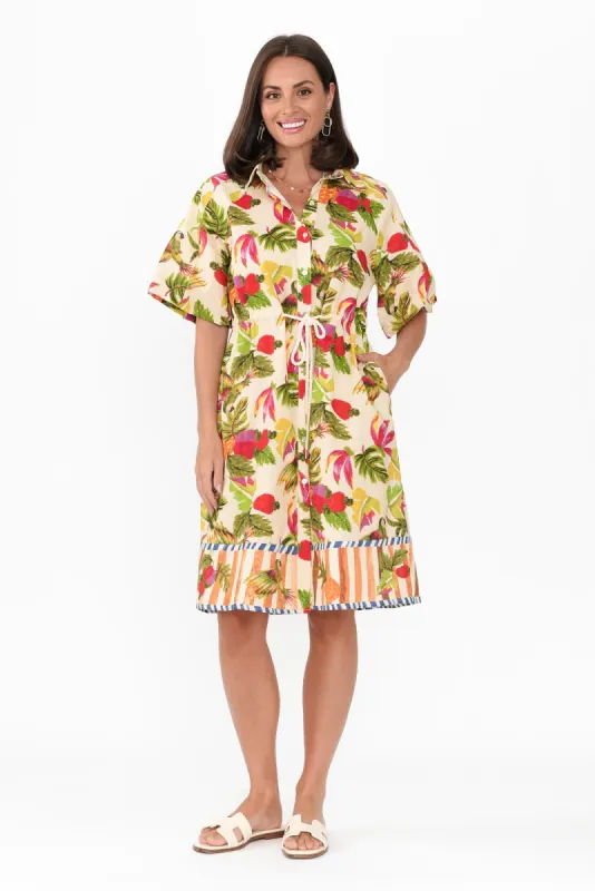 Kumo Cream Tropical Linen Cotton Dress sold by Blue Bungalow