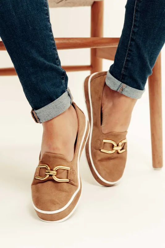 Natyia Tan Faux Suede Platform Loafer sold by Blue Bungalow