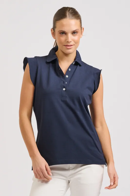 Ferra Navy Flutter Sleeve Polo sold by Blue Bungalow