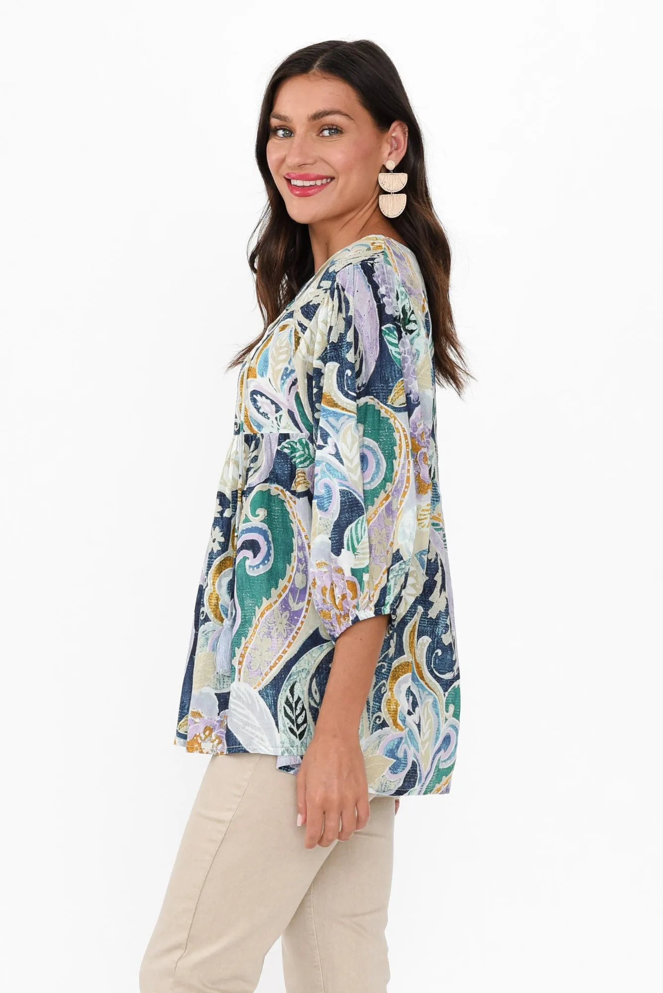 Rosa Blue Paisley Cotton Tie Top sold by Blue Bungalow product image thumbnail 5