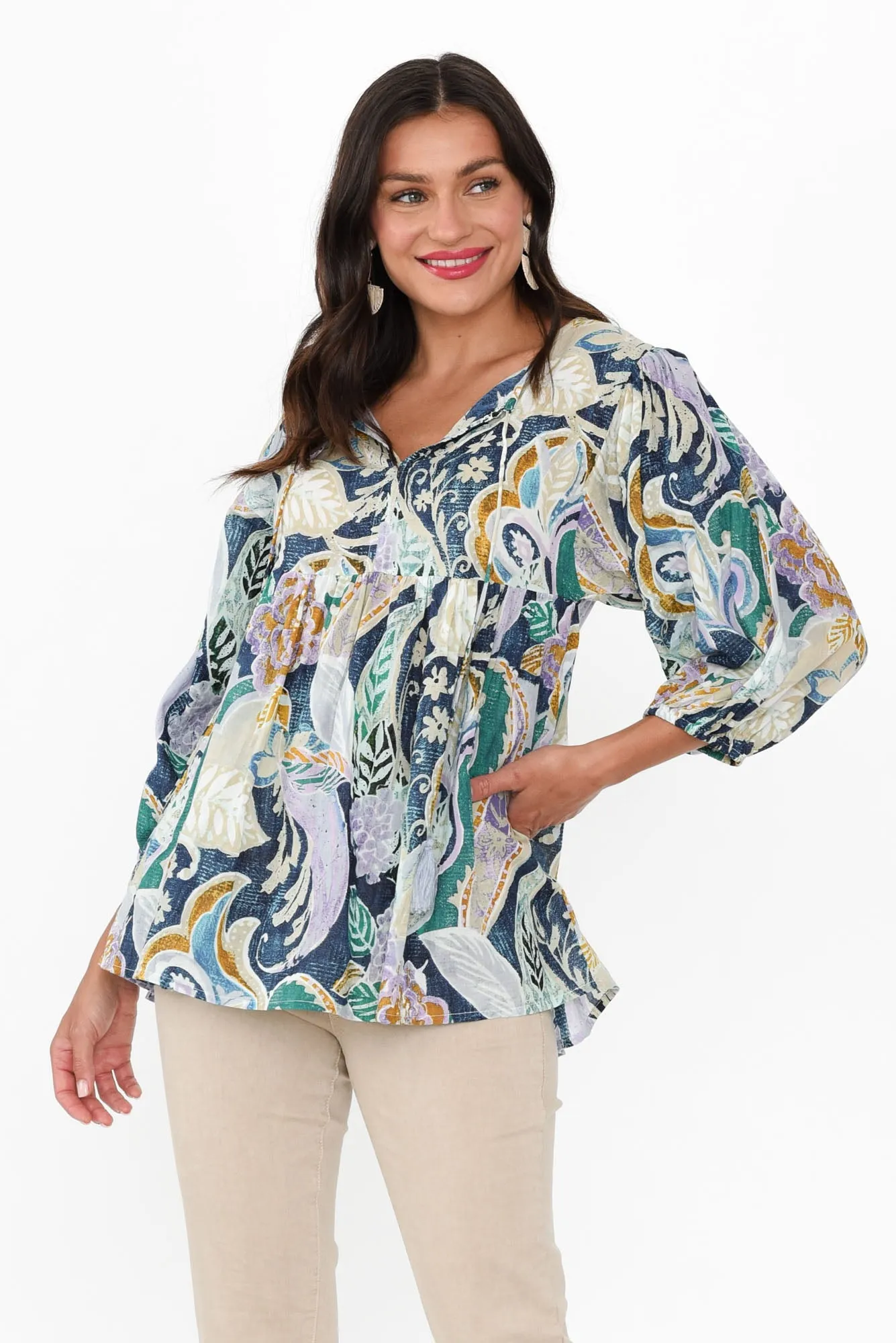 Rosa Blue Paisley Cotton Tie Top sold by Blue Bungalow product image thumbnail 2