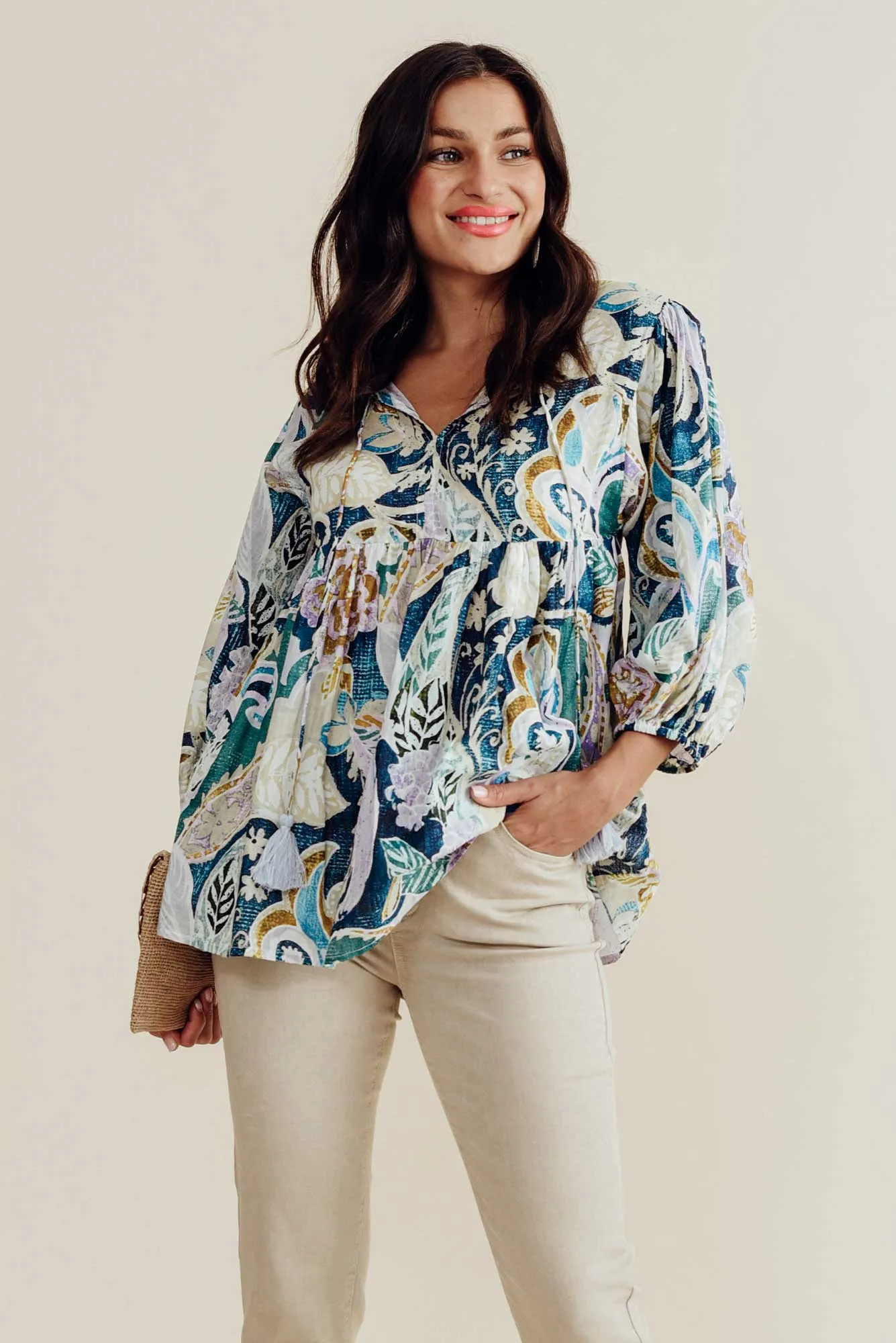 Rosa Blue Paisley Cotton Tie Top sold by Blue Bungalow