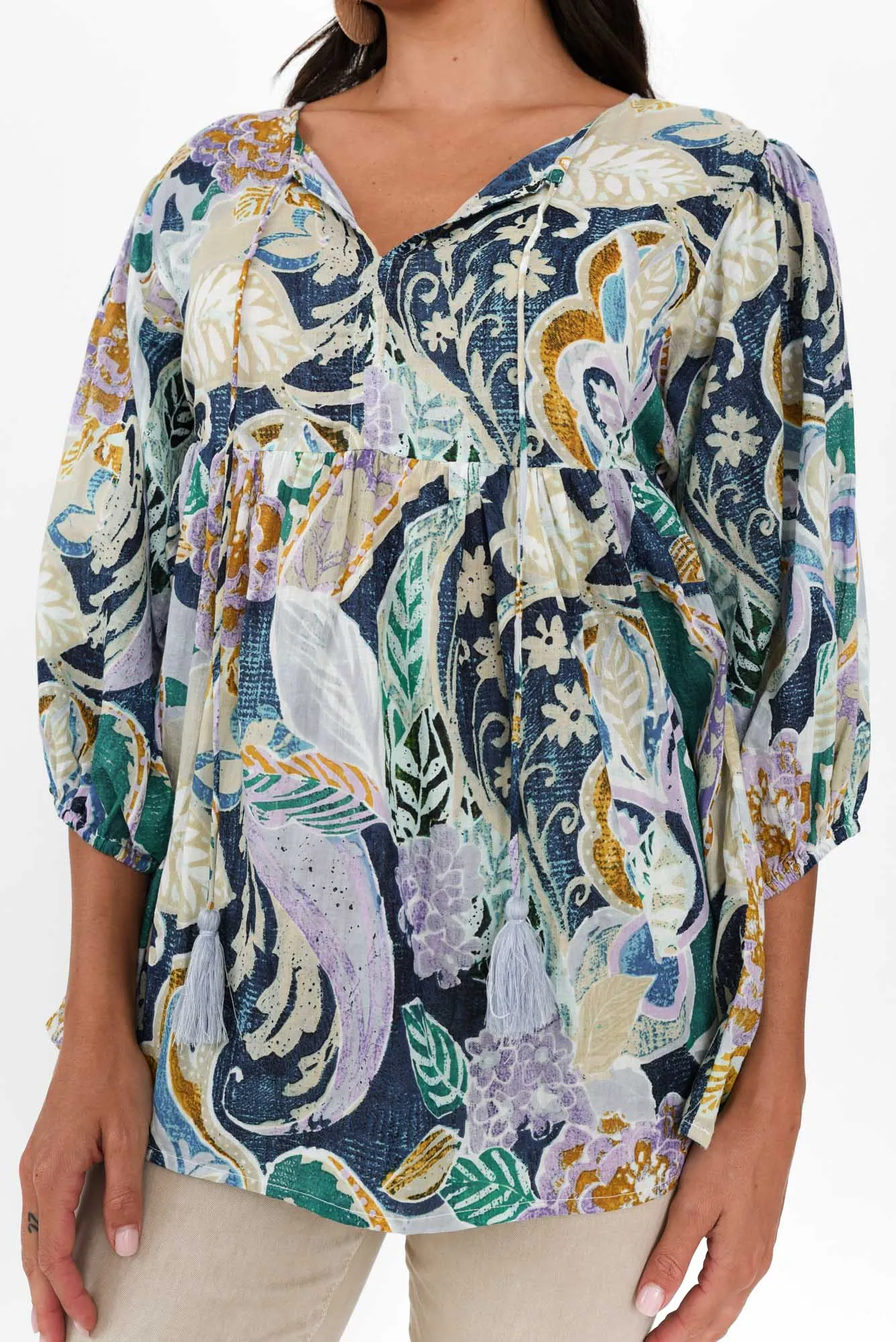 Rosa Blue Paisley Cotton Tie Top sold by Blue Bungalow product image thumbnail 4