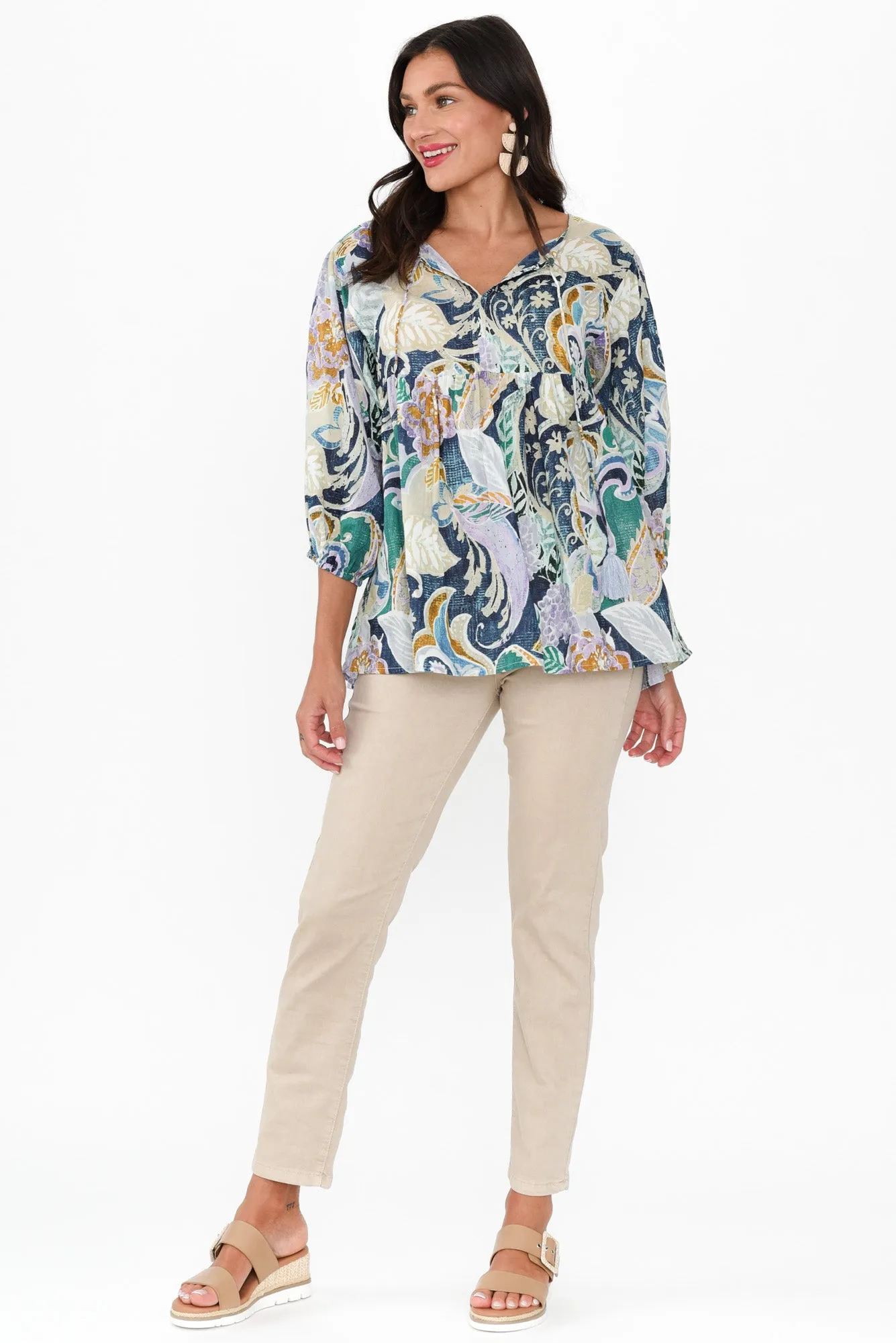 Rosa Blue Paisley Cotton Tie Top sold by Blue Bungalow product image thumbnail 3