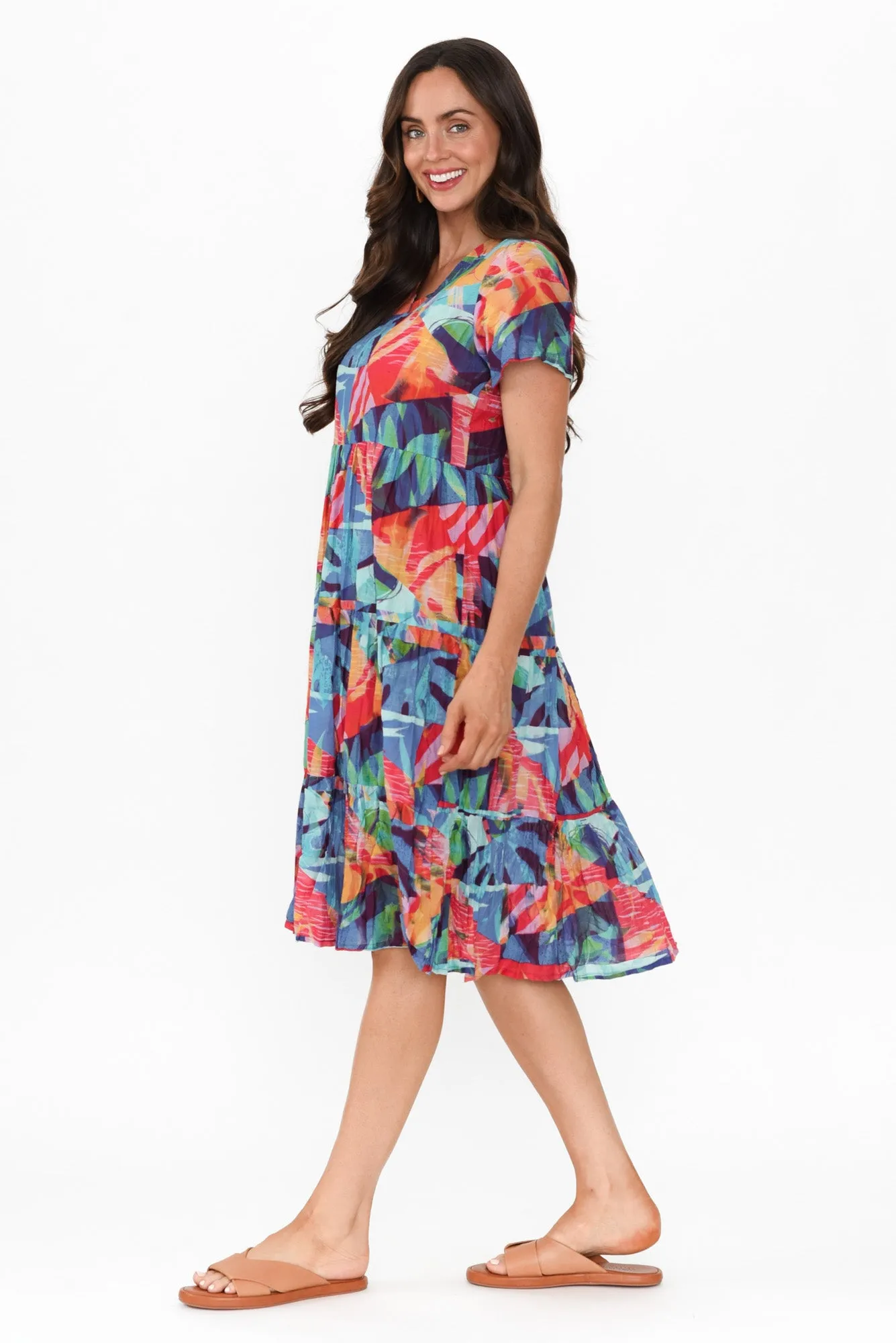 Lania Turquoise Garden Crinkle Cotton Dress sold by Blue Bungalow product image thumbnail 3