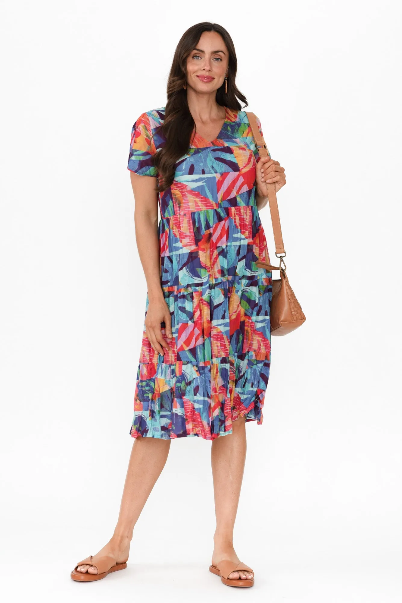 Lania Turquoise Garden Crinkle Cotton Dress sold by Blue Bungalow
