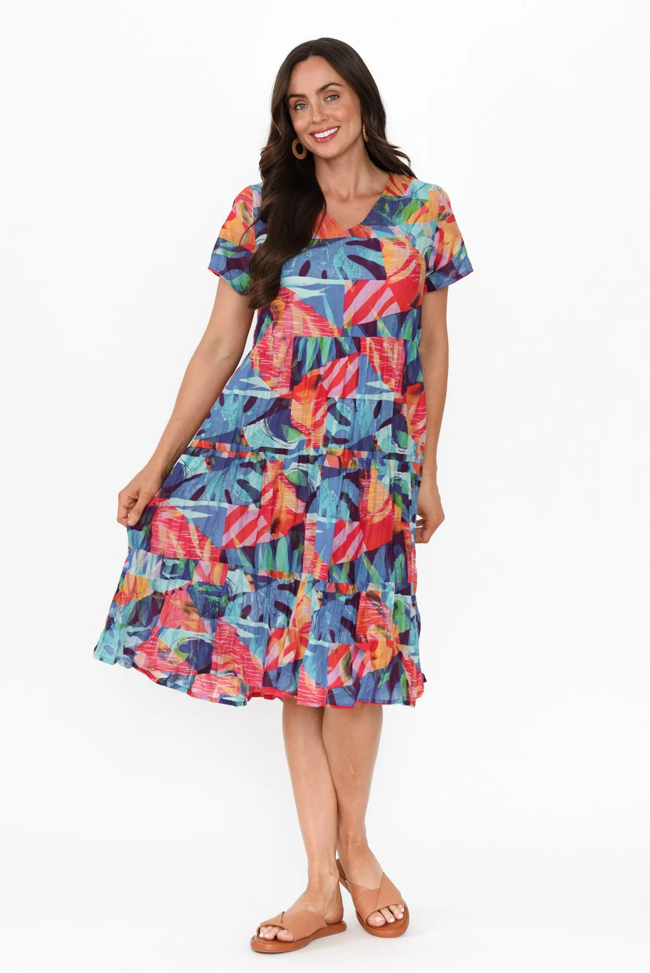 Lania Turquoise Garden Crinkle Cotton Dress sold by Blue Bungalow product image thumbnail 2