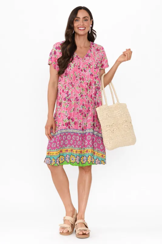 Sabina Magenta Bloom Crinkle Cotton Dress sold by Blue Bungalow