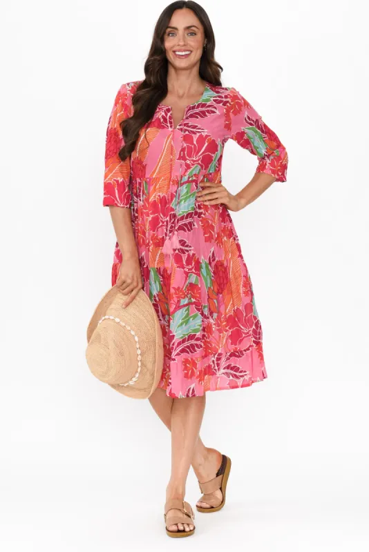 Milana Fuchsia Tropical Crinkle Cotton Dress sold by Blue Bungalow
