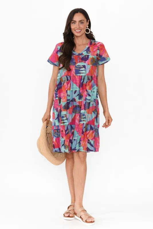 Sabina Fuchsia Geo Crinkle Cotton Dress sold by Blue Bungalow