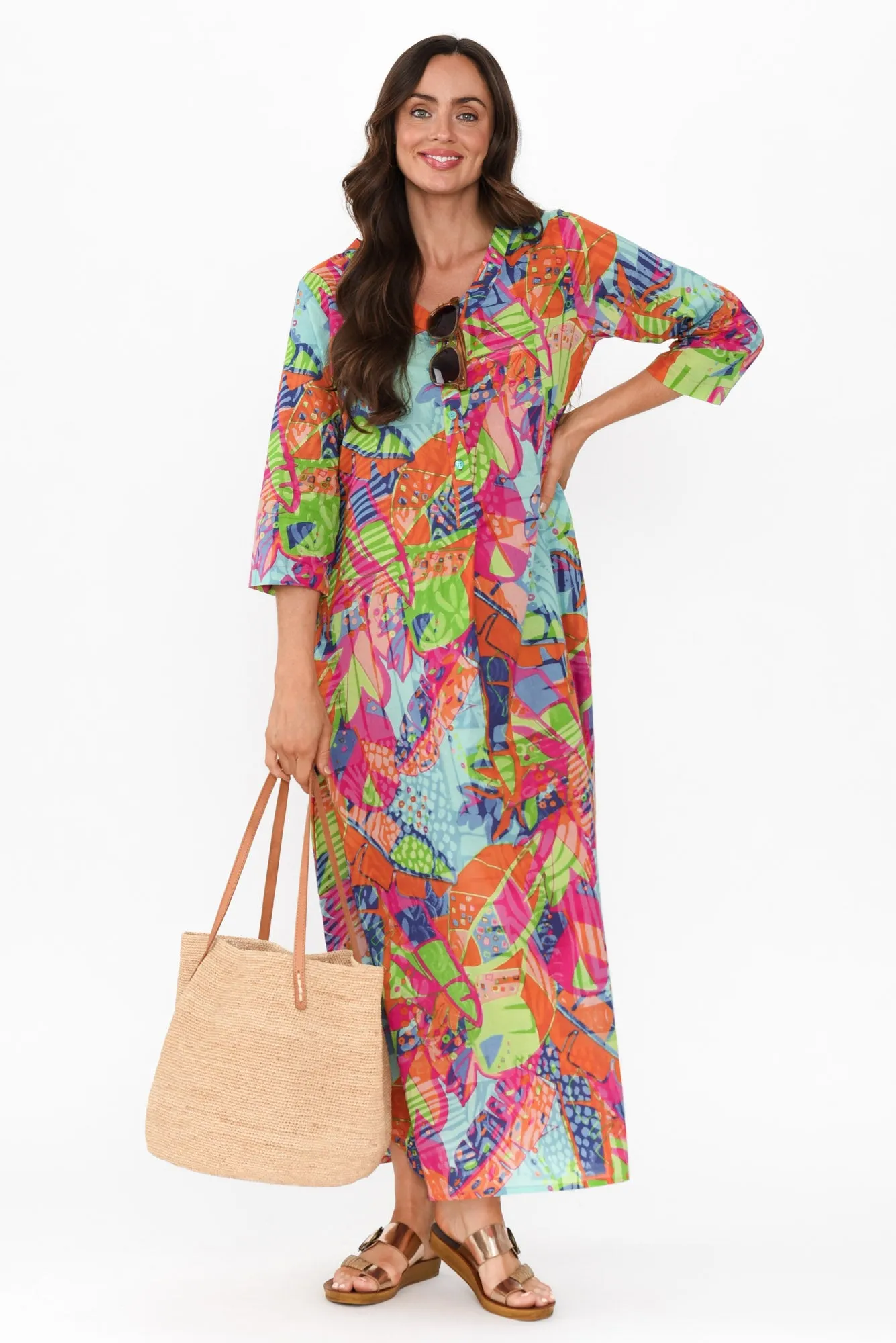 Apia Sky Blue Tropical Cotton Maxi Dress sold by Blue Bungalow product image thumbnail 2