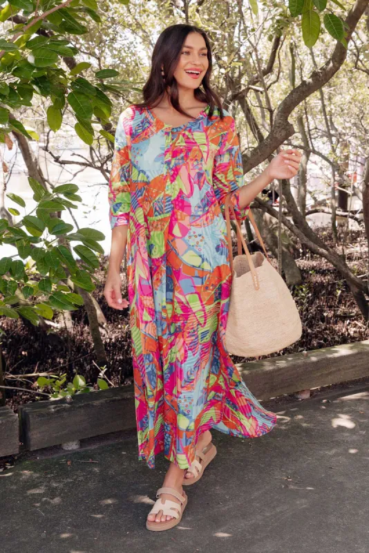 Apia Sky Blue Tropical Cotton Maxi Dress sold by Blue Bungalow