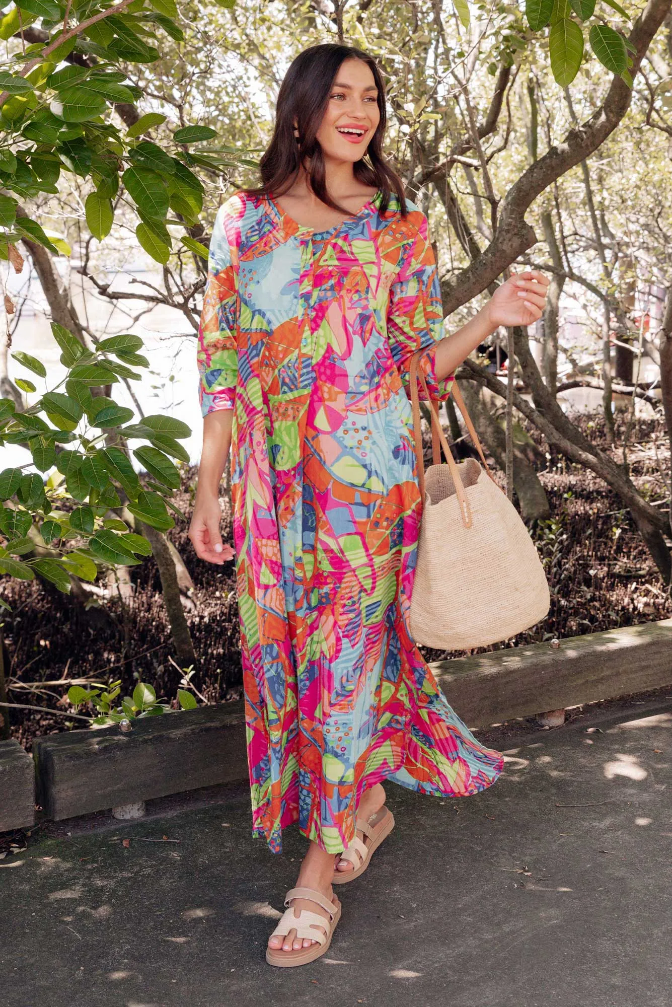 Apia Sky Blue Tropical Cotton Maxi Dress sold by Blue Bungalow