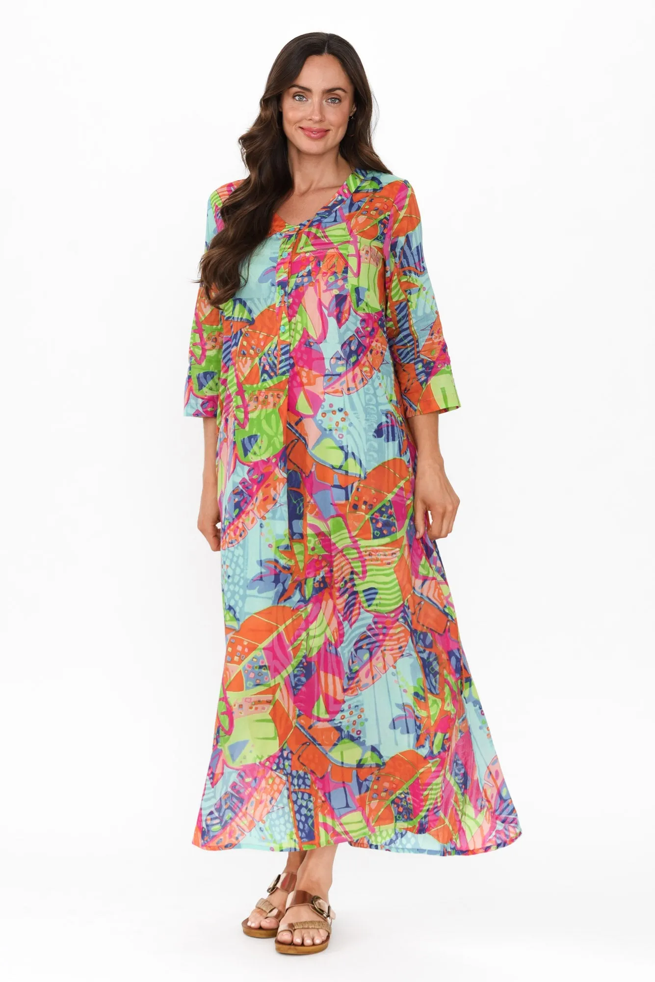 Apia Sky Blue Tropical Cotton Maxi Dress sold by Blue Bungalow product image thumbnail 3