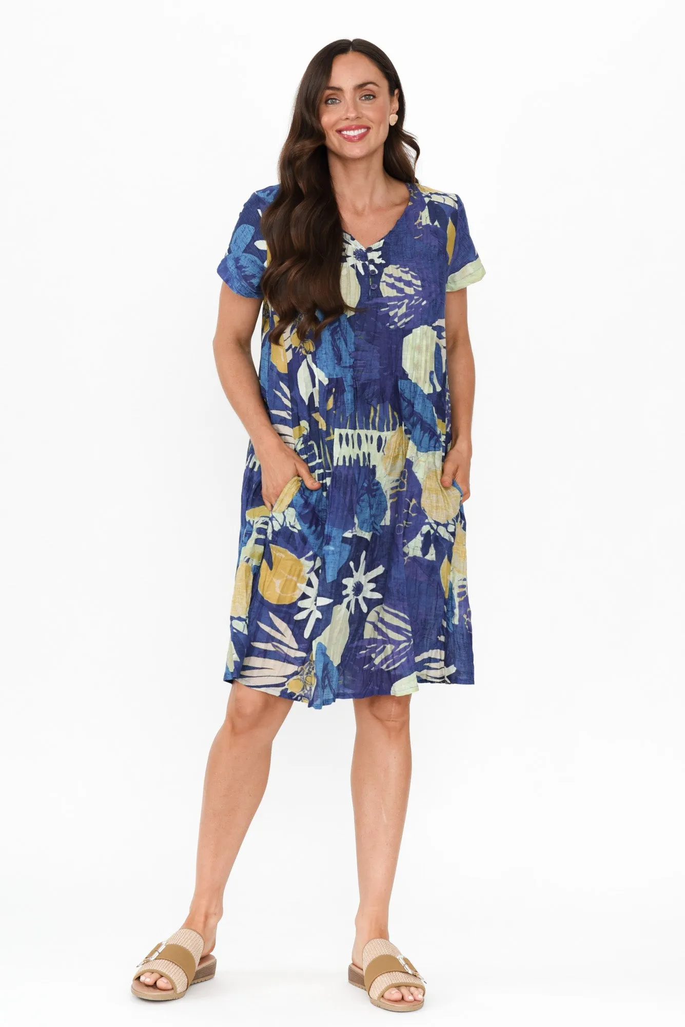 Sabina Navy Garden Crinkle Cotton Dress sold by Blue Bungalow product image thumbnail 2
