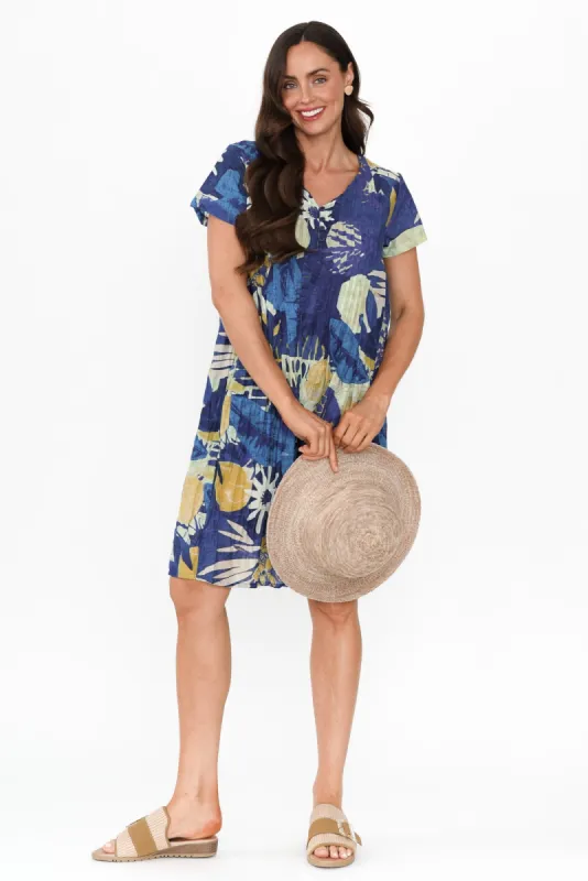 Sabina Navy Garden Crinkle Cotton Dress sold by Blue Bungalow
