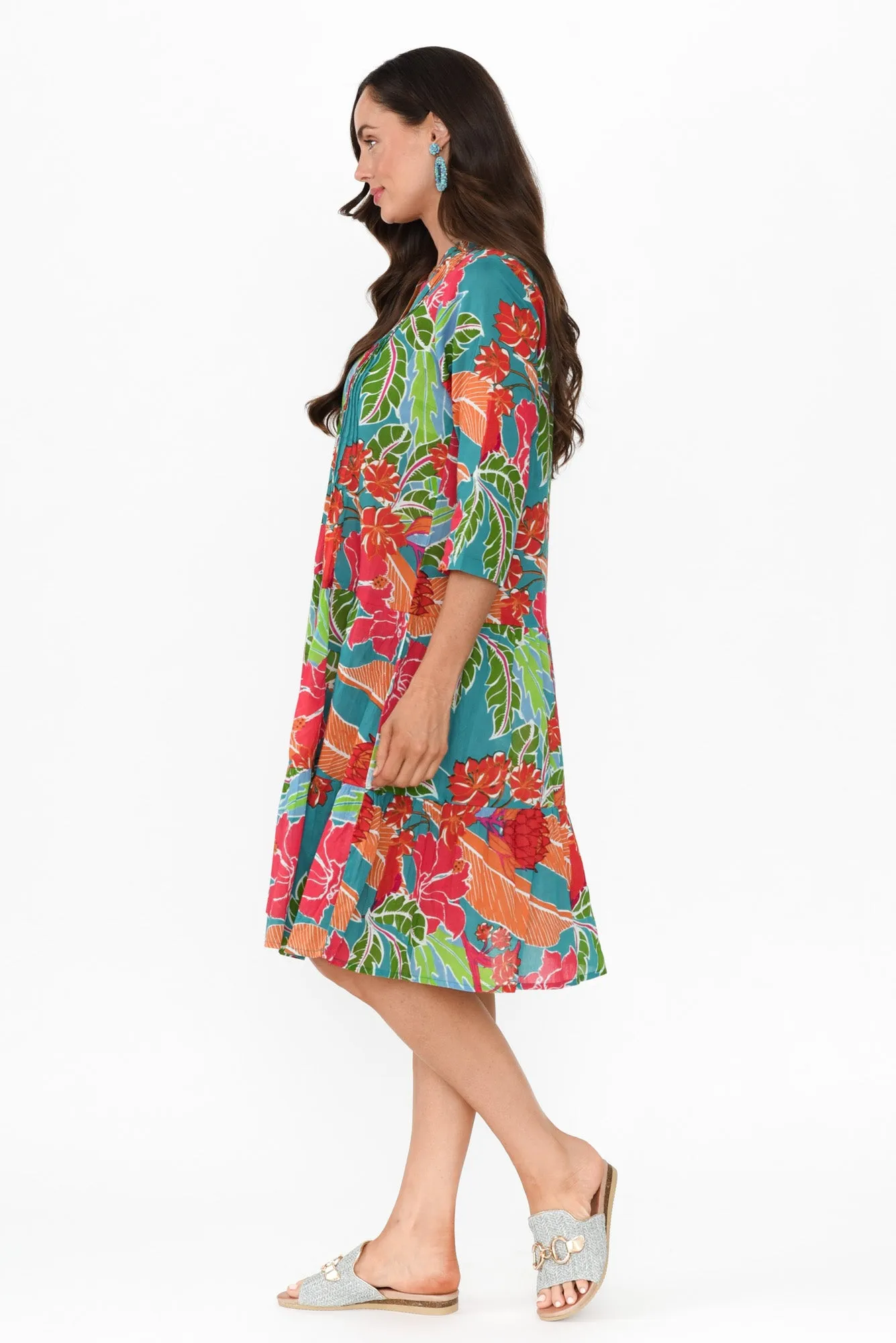Larissa Emerald Tropical Cotton Pleated Dress sold by Blue Bungalow product image thumbnail 3