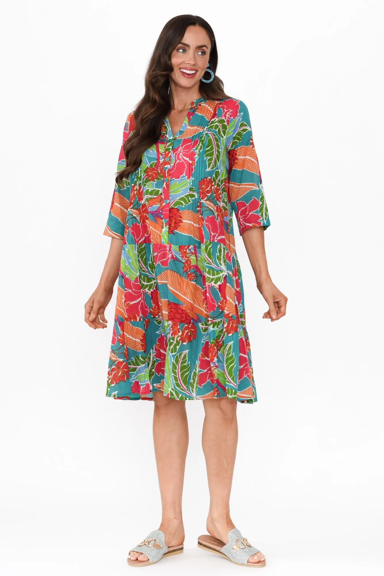 Larissa Emerald Tropical Cotton Pleated Dress sold by Blue Bungalow product image thumbnail 2