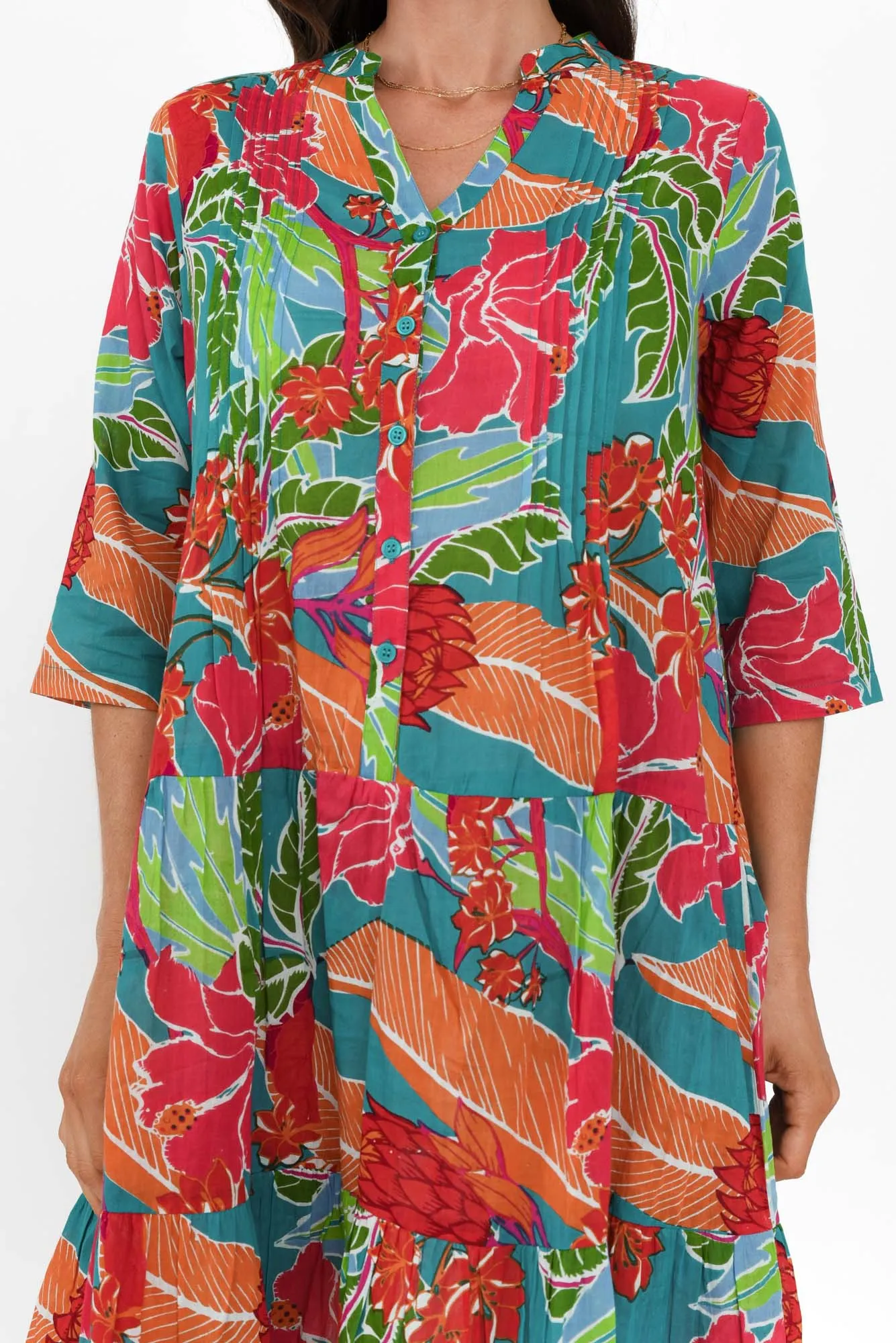 Larissa Emerald Tropical Cotton Pleated Dress sold by Blue Bungalow product image thumbnail 5