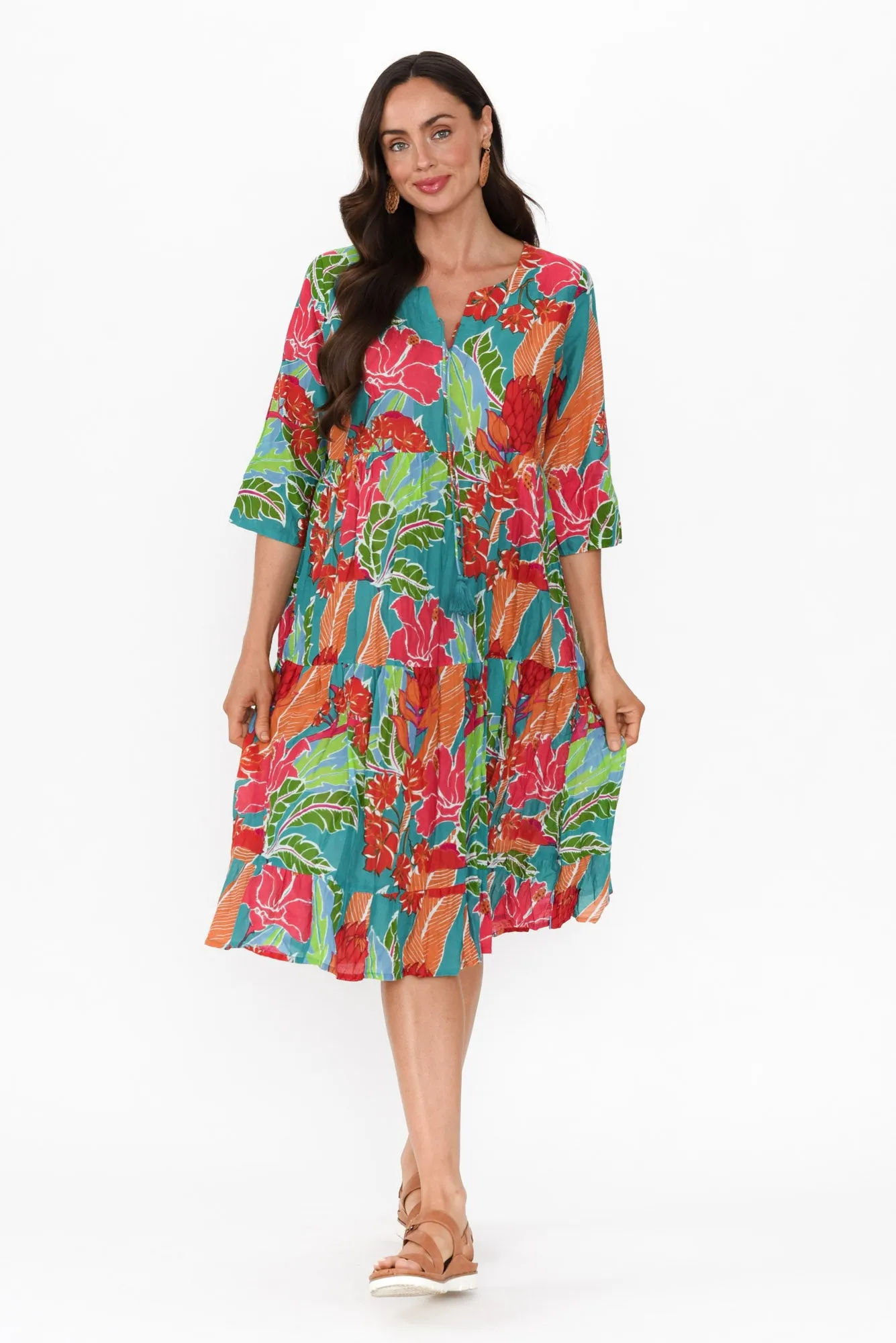 Milana Emerald Tropical Crinkle Cotton Dress sold by Blue Bungalow product image thumbnail 2