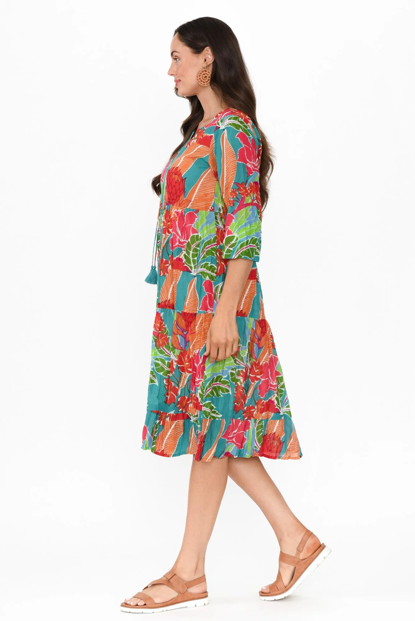 Milana Emerald Tropical Crinkle Cotton Dress sold by Blue Bungalow product image thumbnail 3