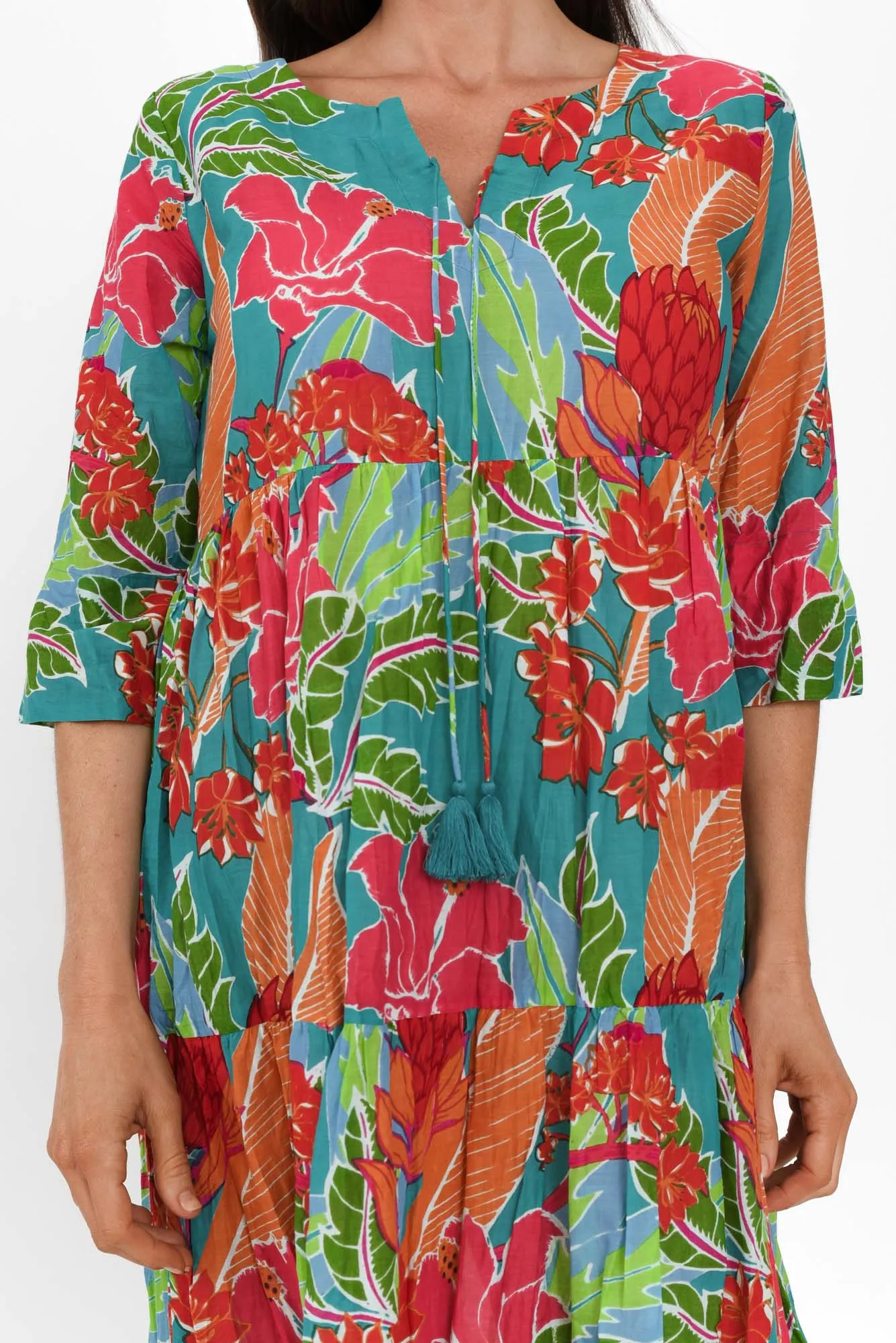Milana Emerald Tropical Crinkle Cotton Dress sold by Blue Bungalow product image thumbnail 5