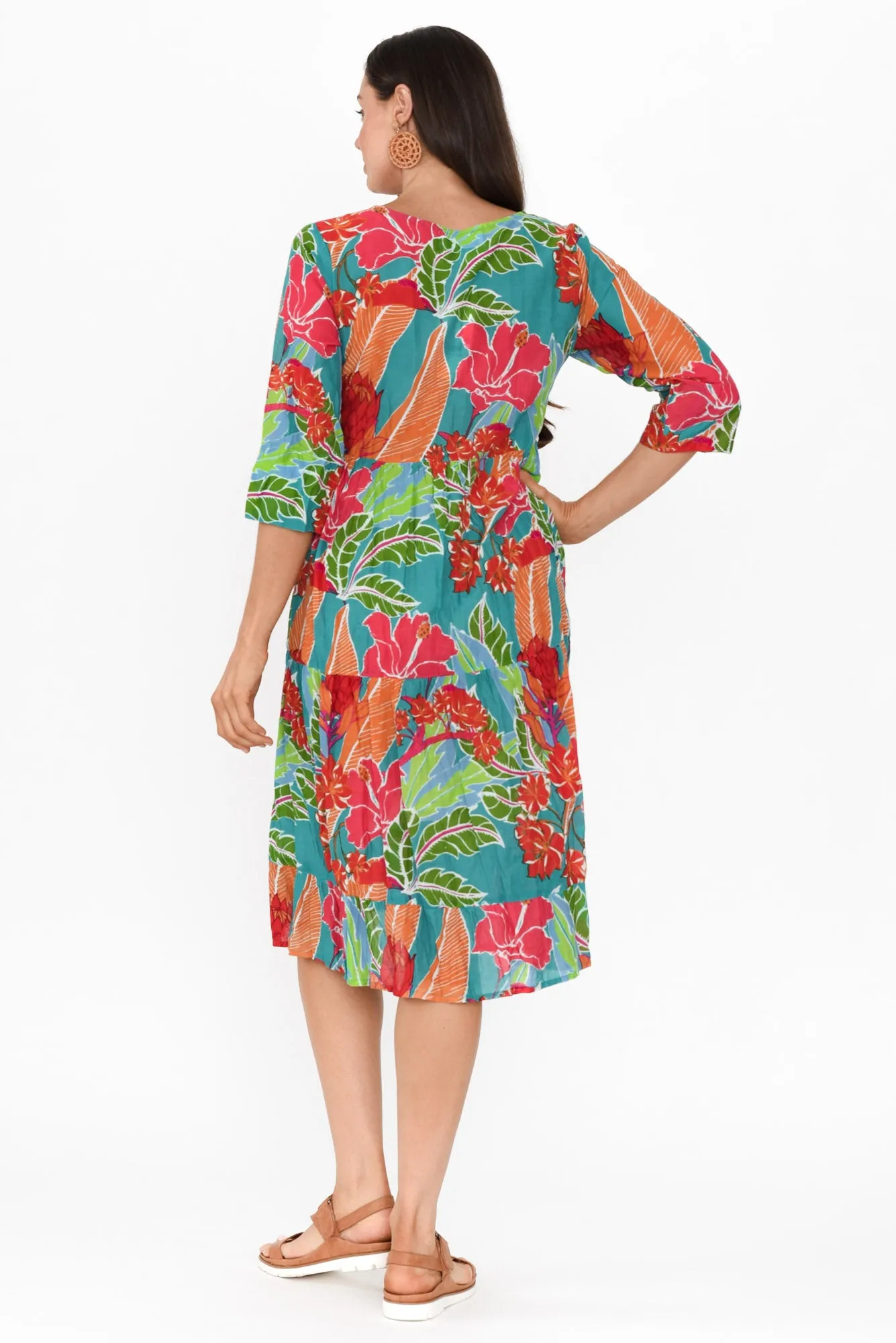 Milana Emerald Tropical Crinkle Cotton Dress sold by Blue Bungalow product image thumbnail 4