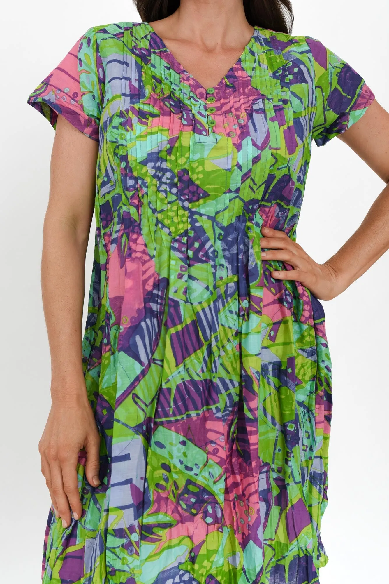 Sabina Turquoise Leaf Crinkle Cotton Dress sold by Blue Bungalow product image thumbnail 5