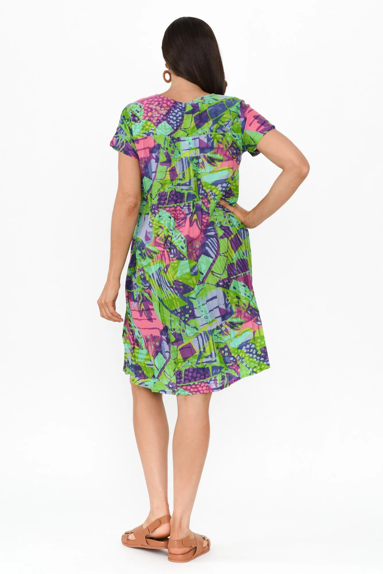Sabina Turquoise Leaf Crinkle Cotton Dress sold by Blue Bungalow product image thumbnail 4