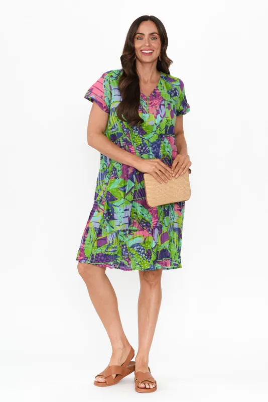 Sabina Turquoise Leaf Crinkle Cotton Dress sold by Blue Bungalow