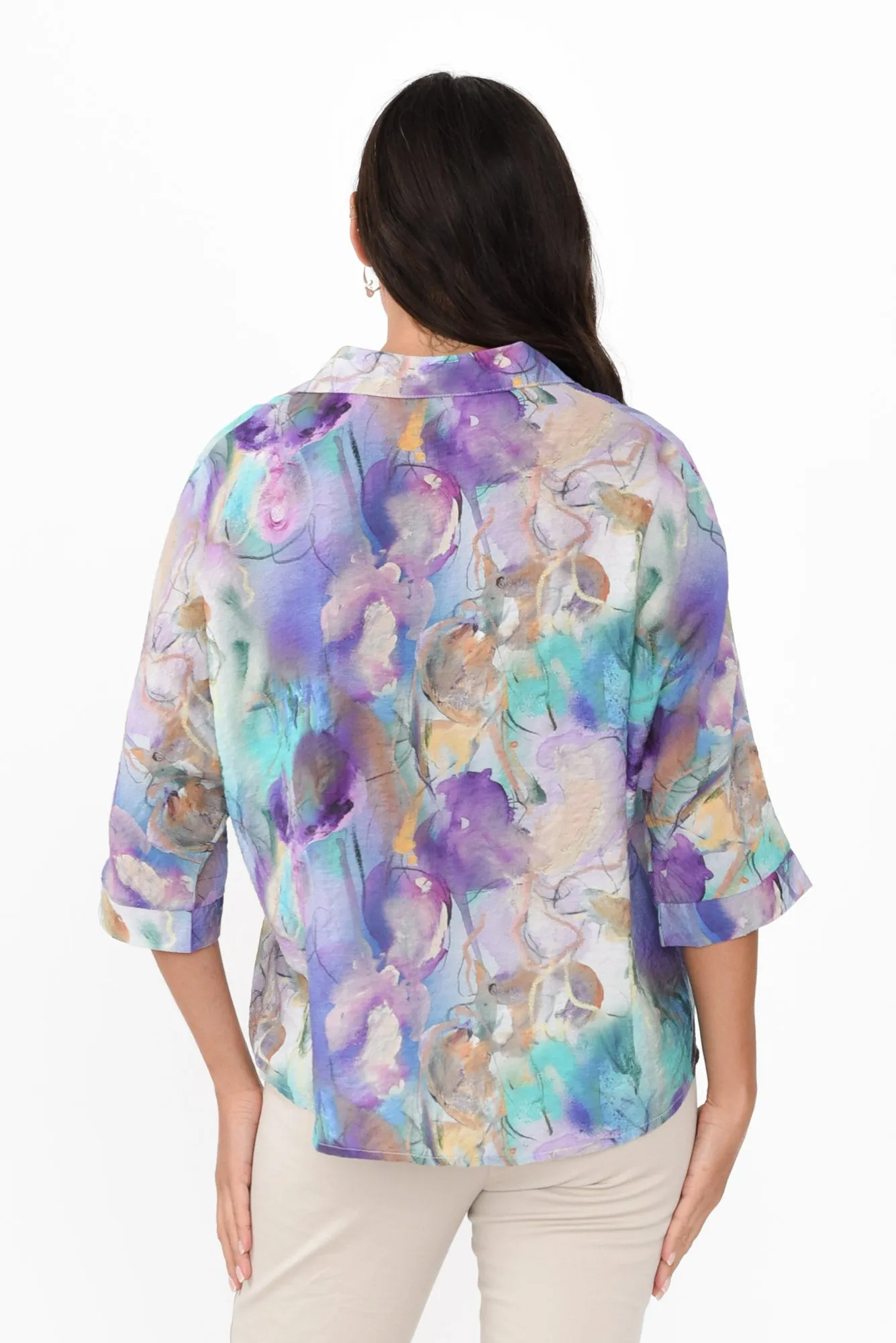 Specta Purple Abstract Cotton Linen Shirt sold by Blue Bungalow product image thumbnail 4
