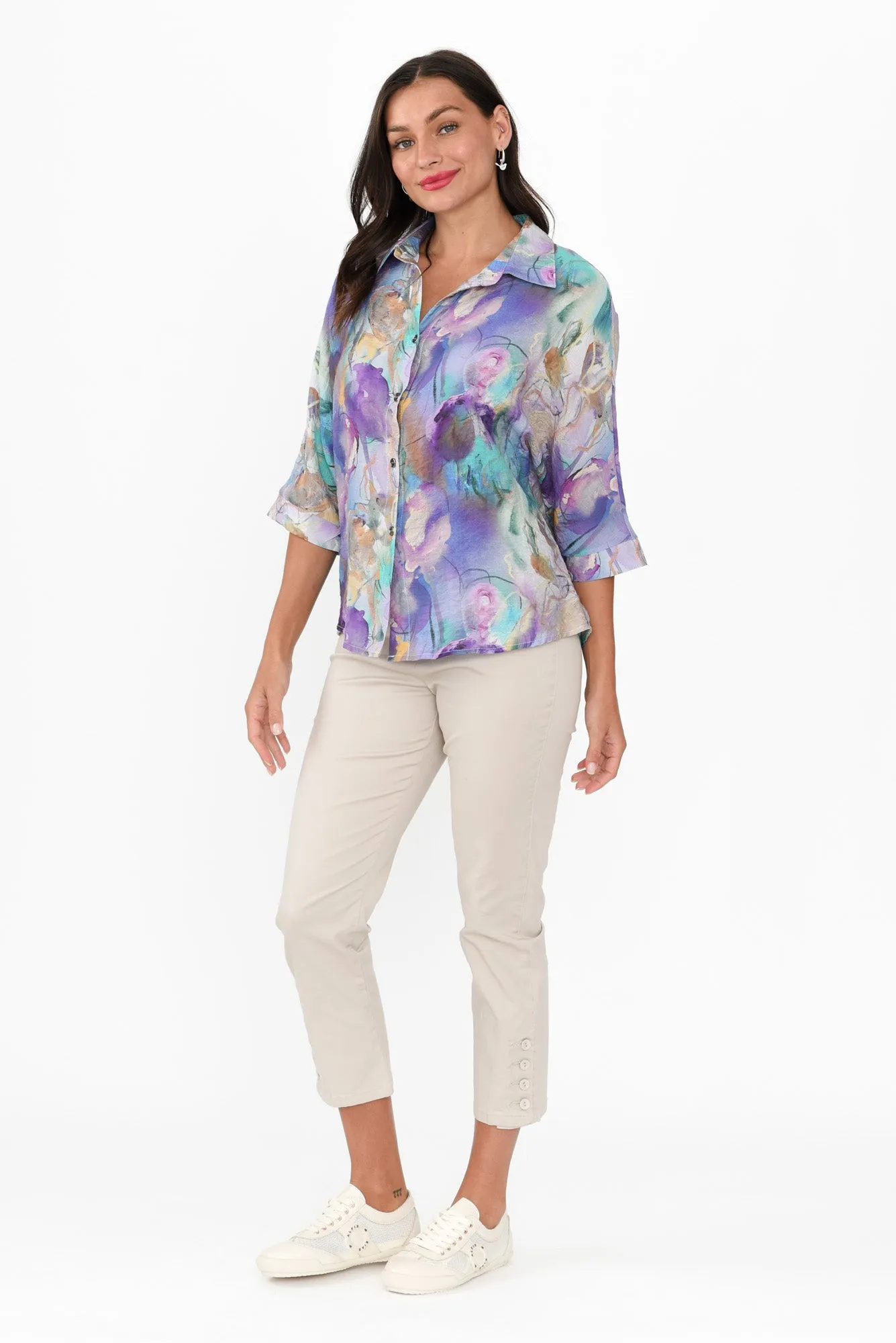 Specta Purple Abstract Cotton Linen Shirt sold by Blue Bungalow product image thumbnail 2