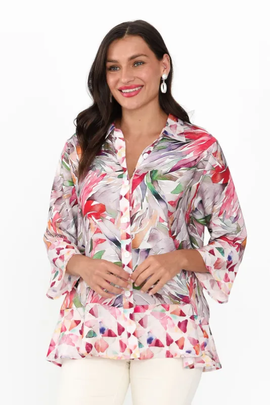 Vesta Pink Abstract Cotton Linen Shirt sold by Blue Bungalow