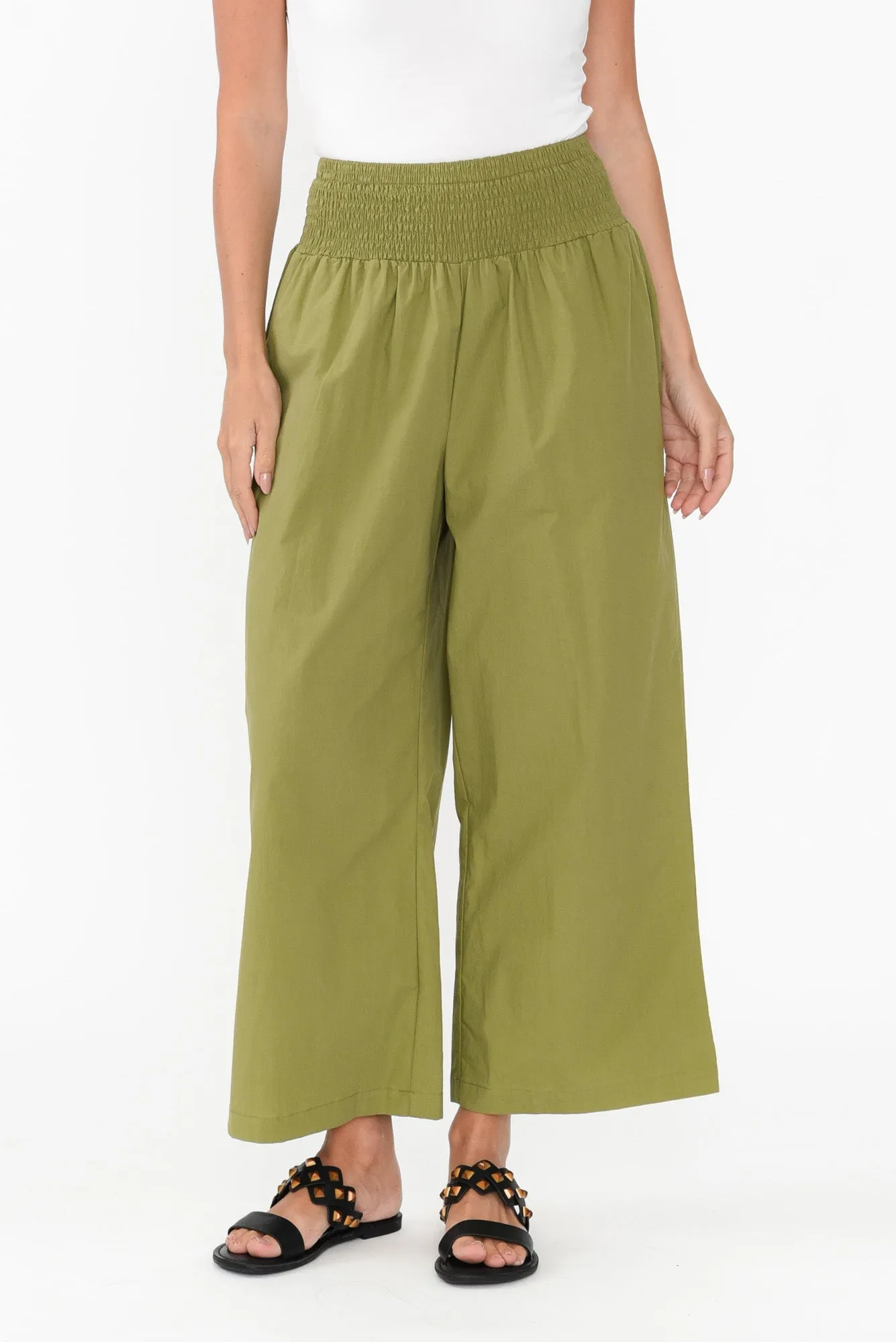 Sevilla Green Wide Leg Cotton Pants sold by Blue Bungalow