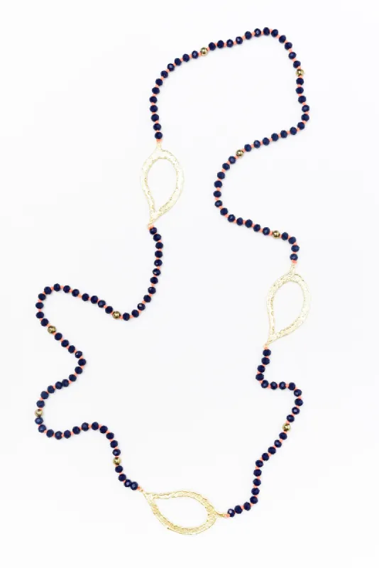 Zaire Navy Beaded Leaf Necklace sold by Blue Bungalow