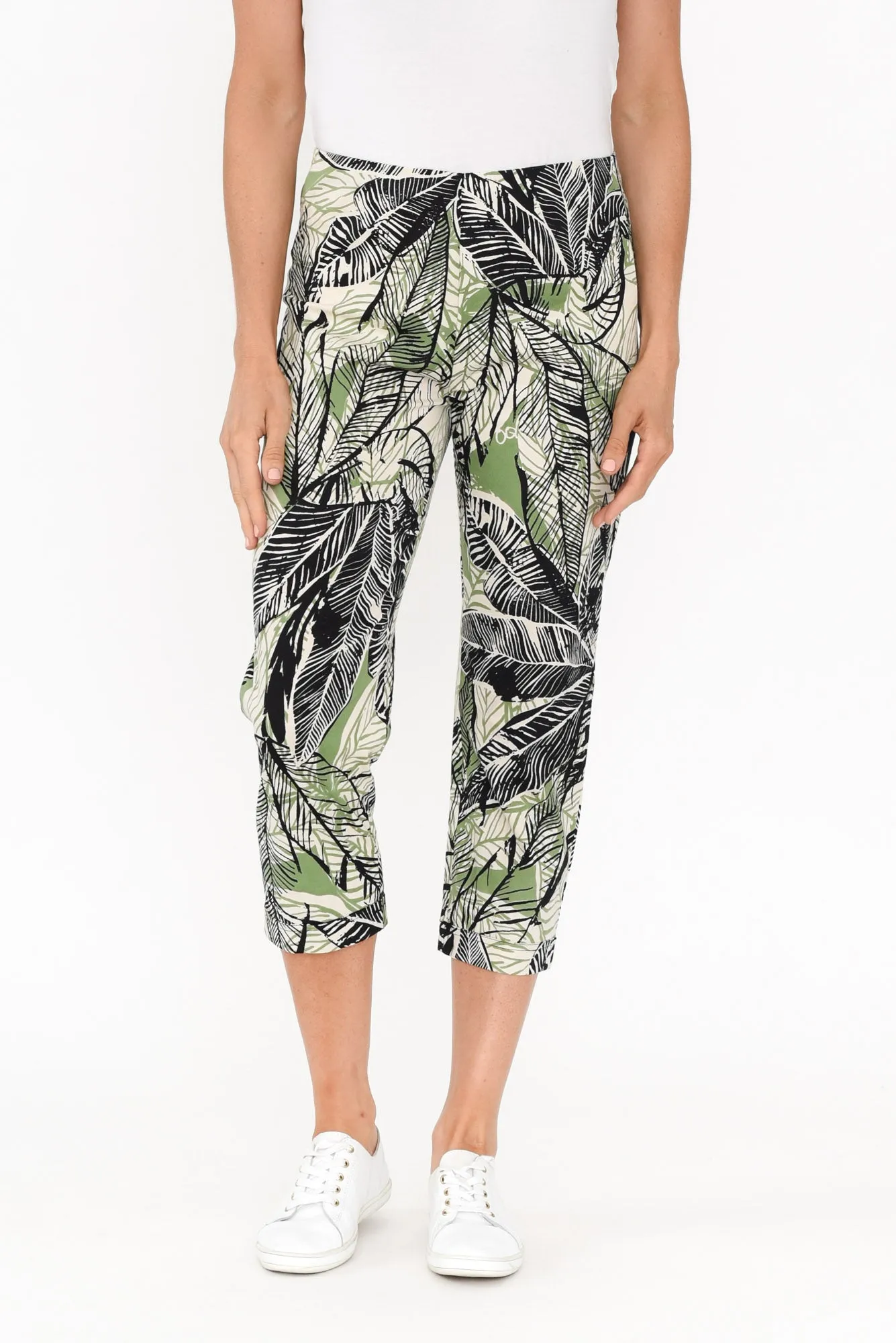 Ciera Green Leaf Cotton Capri Pants sold by Blue Bungalow
