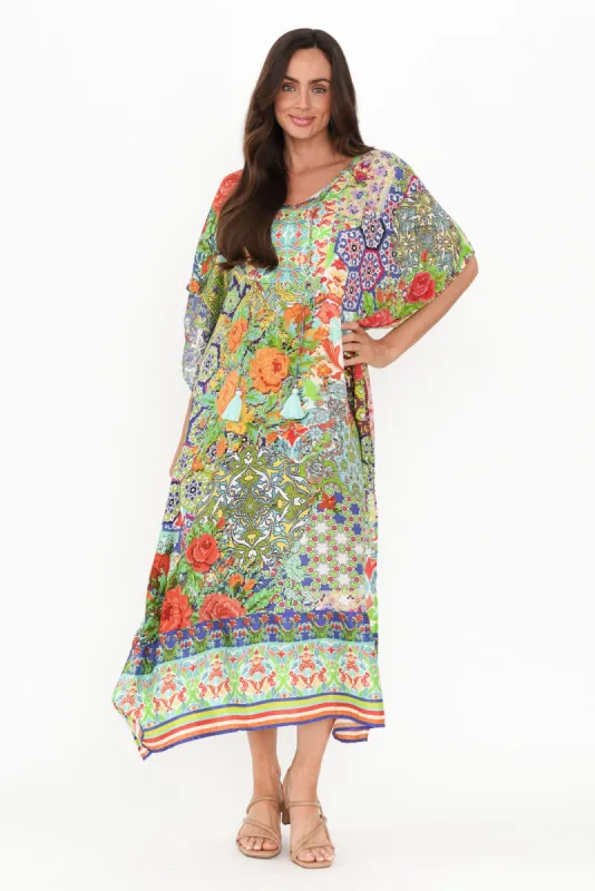 Melita Green Mosaic Kaftan sold by Blue Bungalow