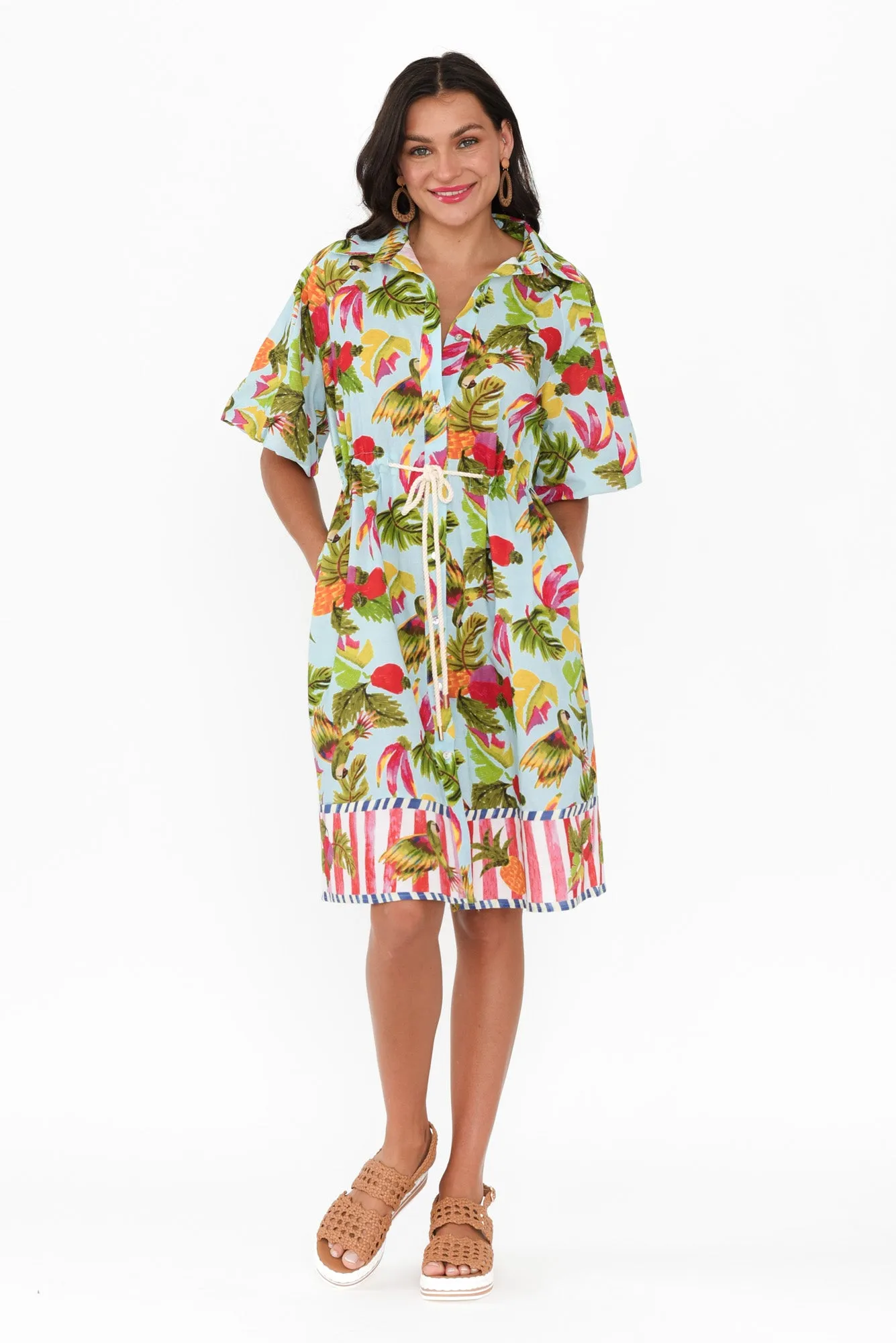 Kumo Blue Tropical Linen Cotton Dress sold by Blue Bungalow product image thumbnail 2