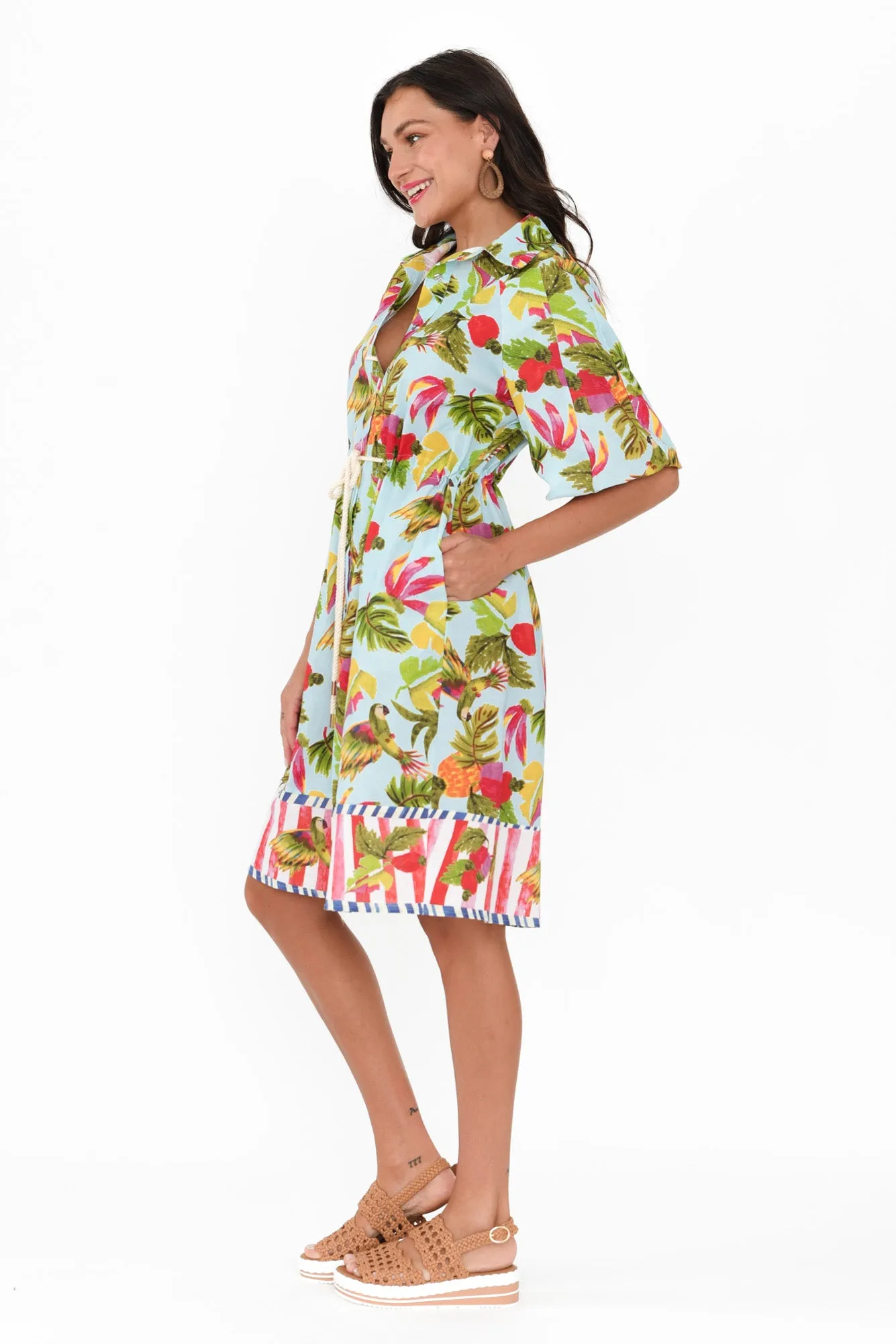 Kumo Blue Tropical Linen Cotton Dress sold by Blue Bungalow product image thumbnail 3