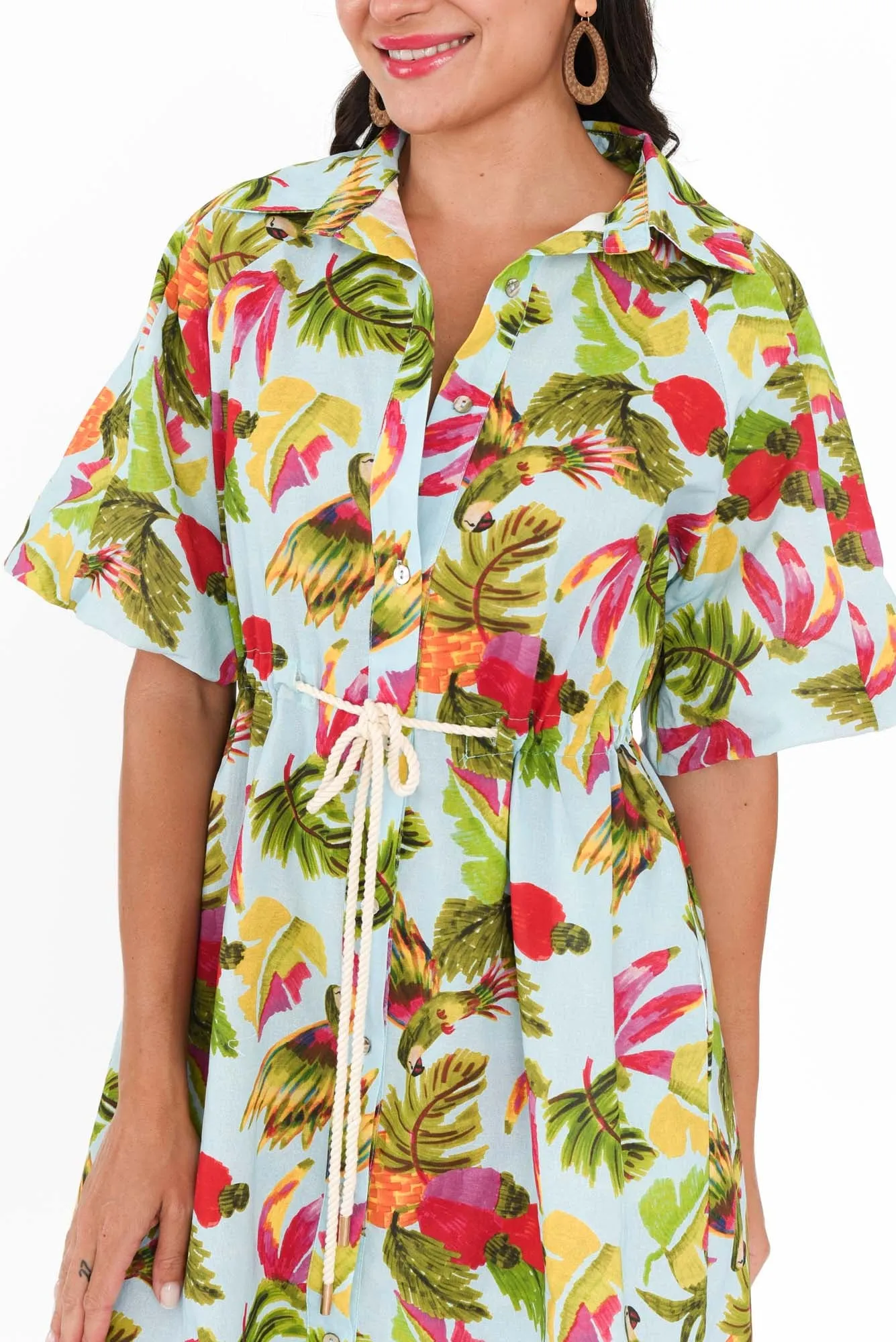 Kumo Blue Tropical Linen Cotton Dress sold by Blue Bungalow product image thumbnail 5