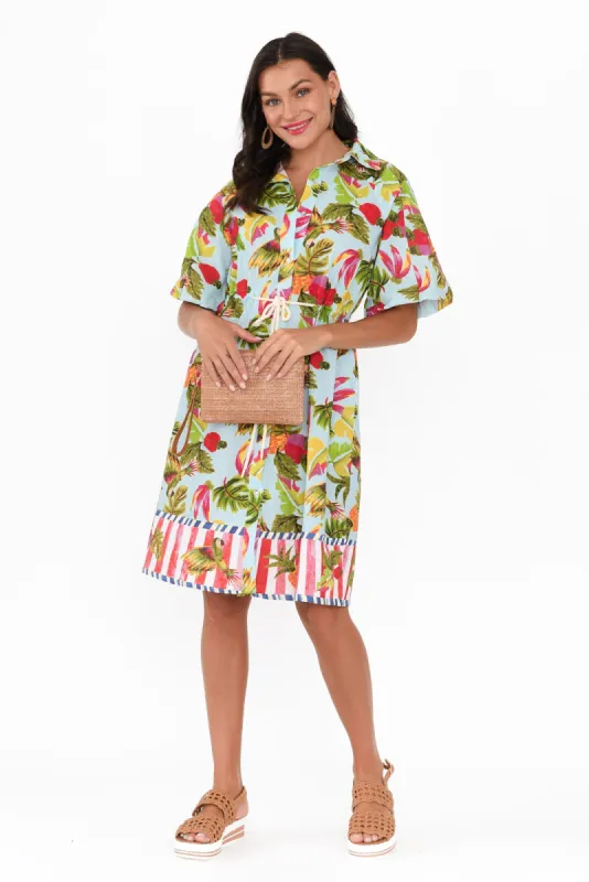 Kumo Blue Tropical Linen Cotton Dress sold by Blue Bungalow