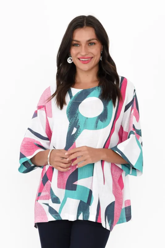 Alton Pink Abstract Linen Cotton Top sold by Blue Bungalow