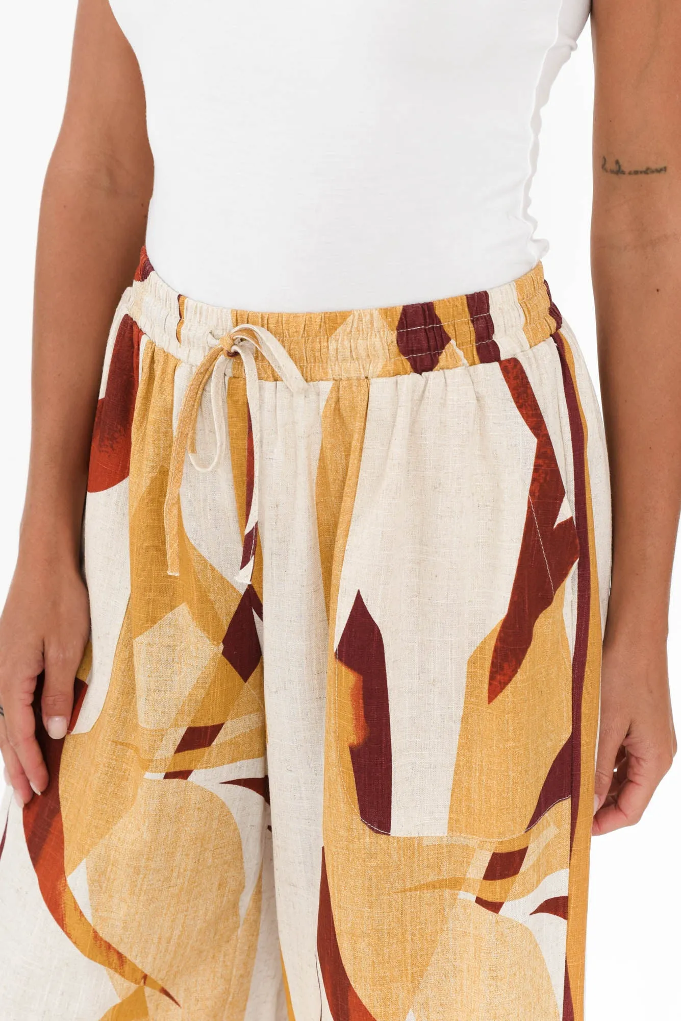 Minnelli Beige Abstract Linen Cotton Pants sold by Blue Bungalow product image thumbnail 5