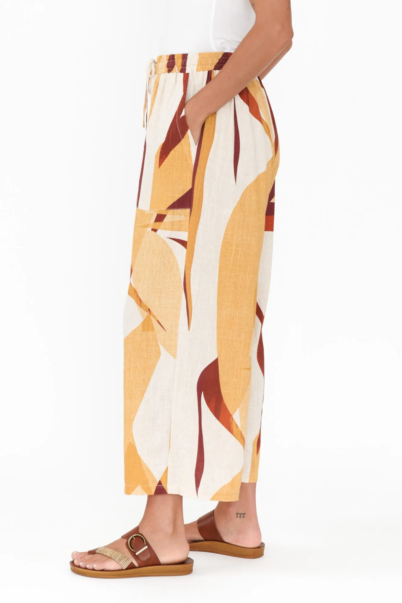 Minnelli Beige Abstract Linen Cotton Pants sold by Blue Bungalow product image thumbnail 3
