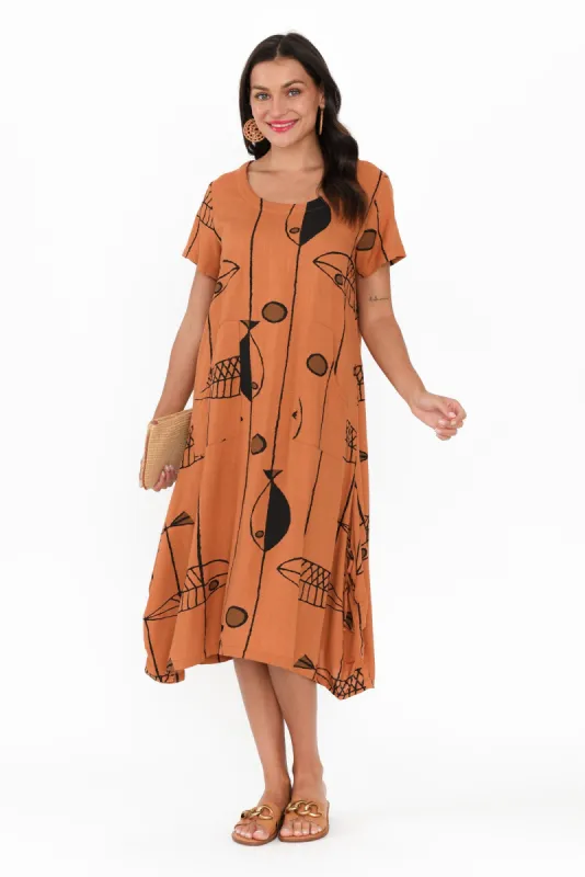 Lula Rust Sea Linen Cotton Dress sold by Blue Bungalow
