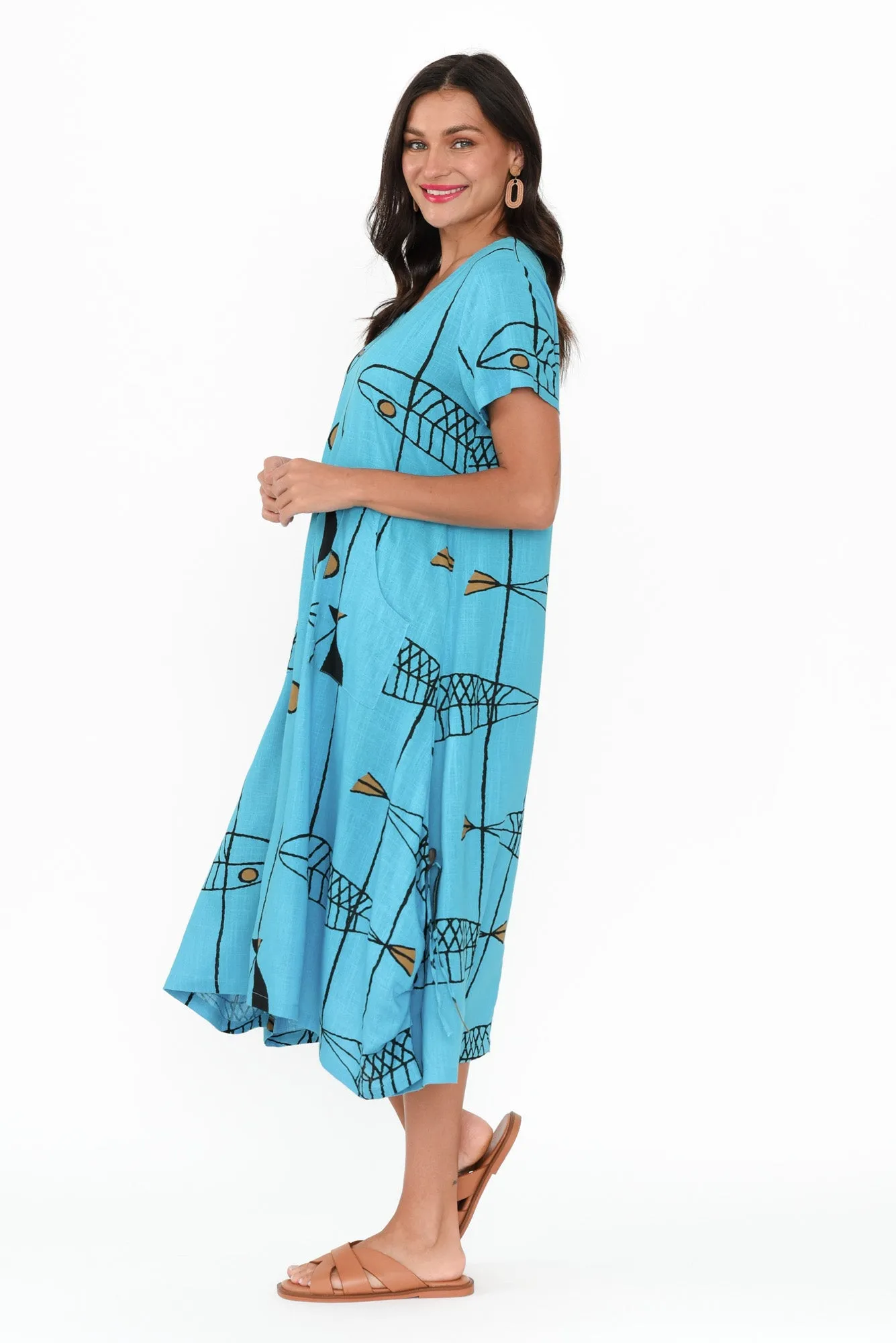 Hailee Blue Sea Linen Cotton Dress sold by Blue Bungalow product image thumbnail 3
