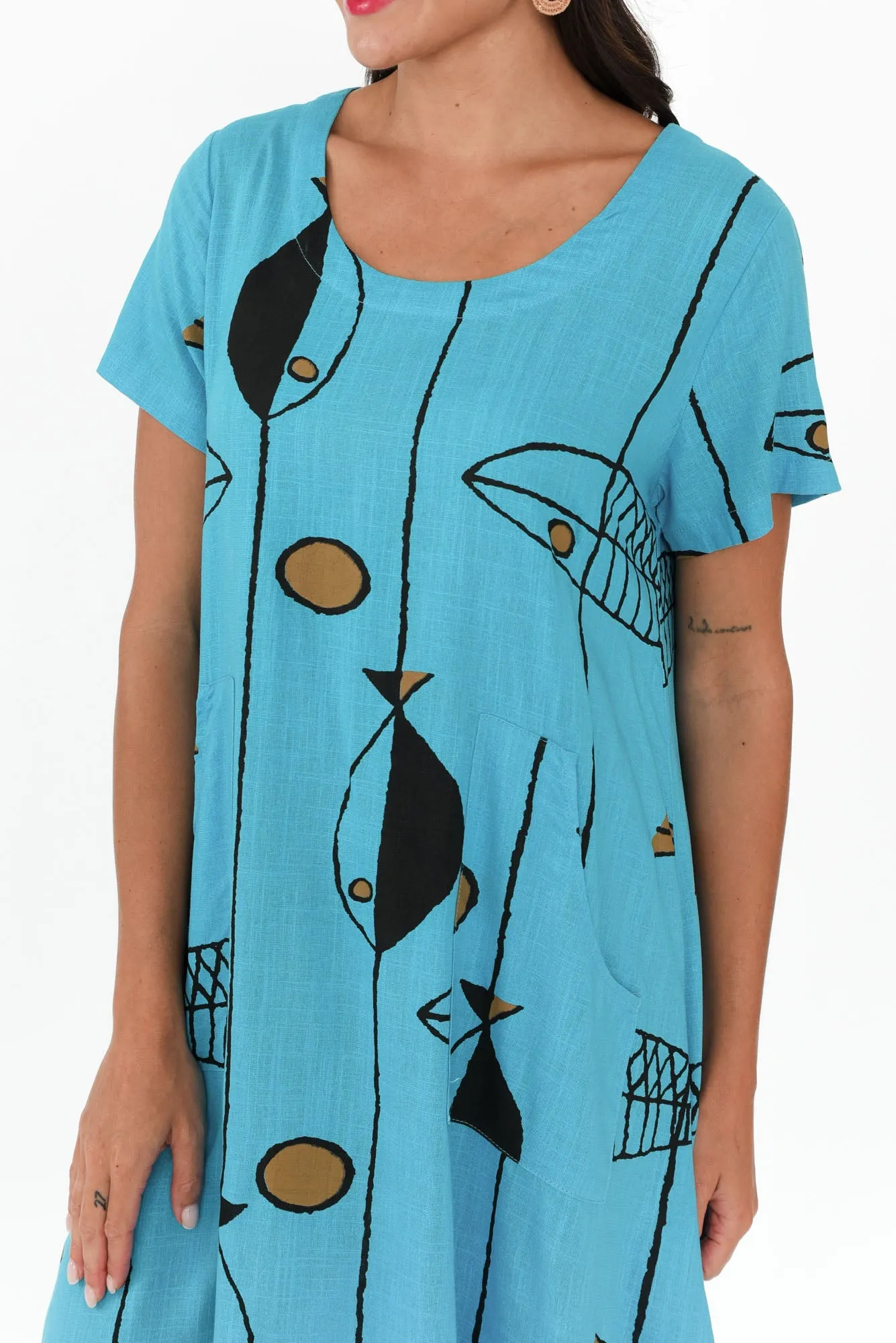 Hailee Blue Sea Linen Cotton Dress sold by Blue Bungalow product image thumbnail 5