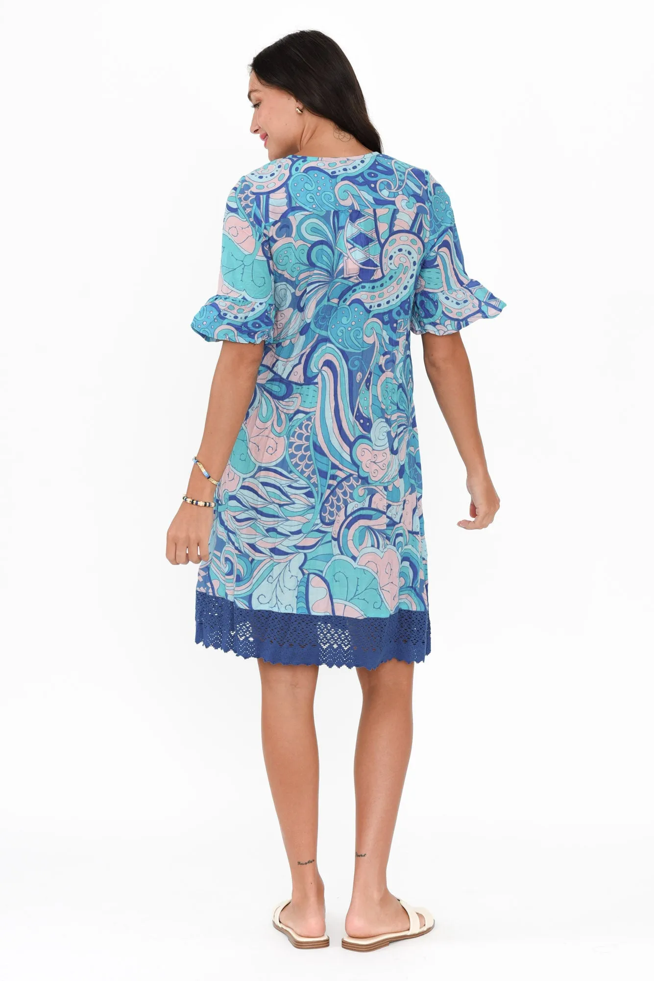 Cayman Blue Paisley Cotton Tunic Dress sold by Blue Bungalow product image thumbnail 5